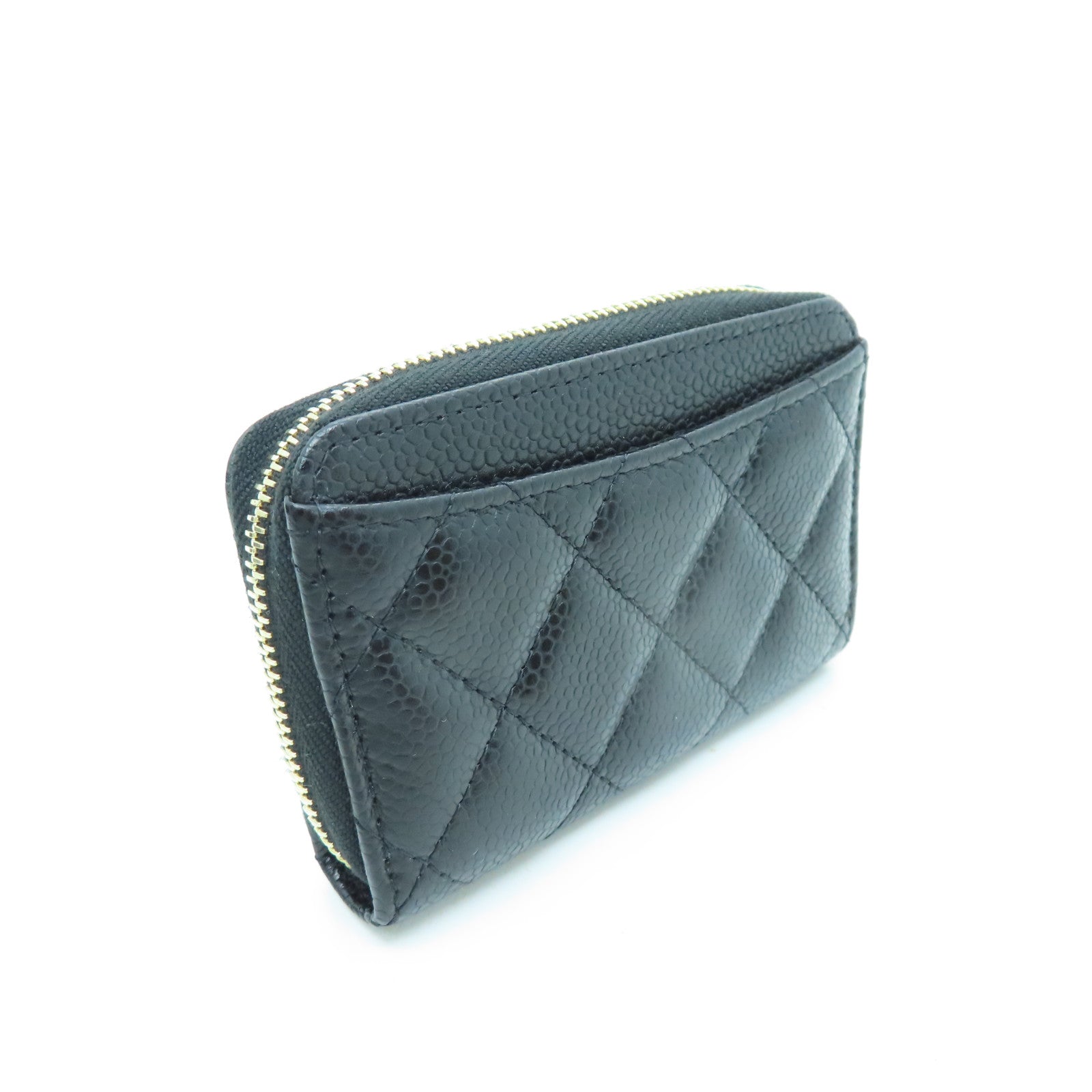 CHANEL 菱格Caviar皮革Card Holder金扣黑色
