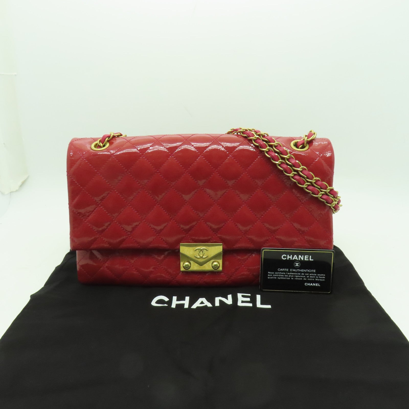 CHANEL 菱格漆皮皮革Chain Shoulder Bag金扣鏈帶肩背袋粉紅色