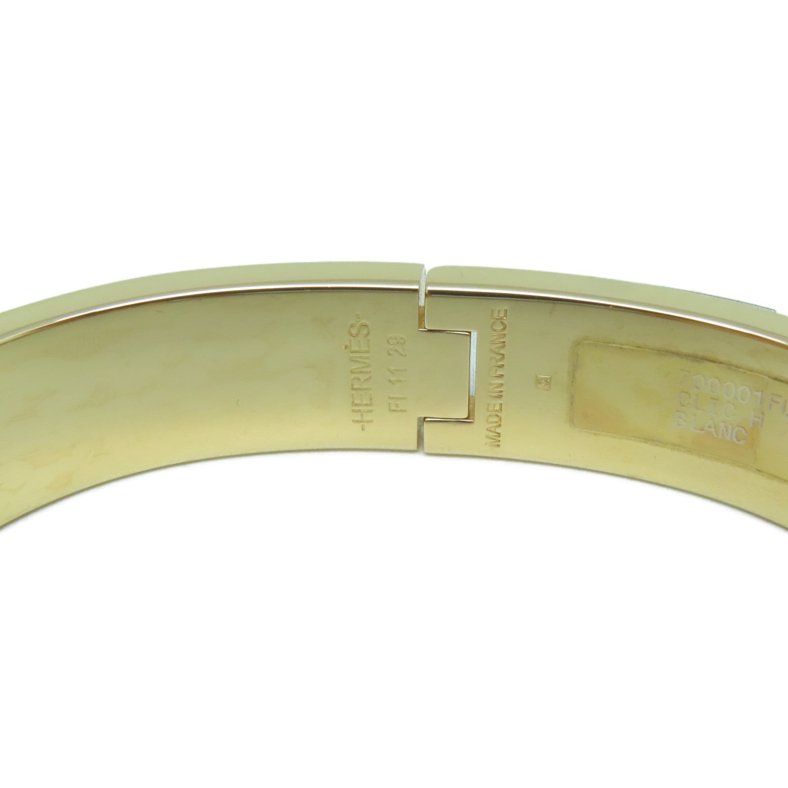 HERMES 琺瑯/金屬Clic-Clac H Bracelet金扣手鐲白色/金色