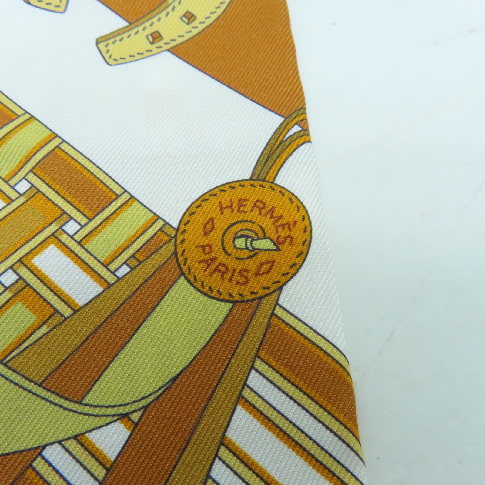 HERMES 絲質Twilly絲巾棕色/白色