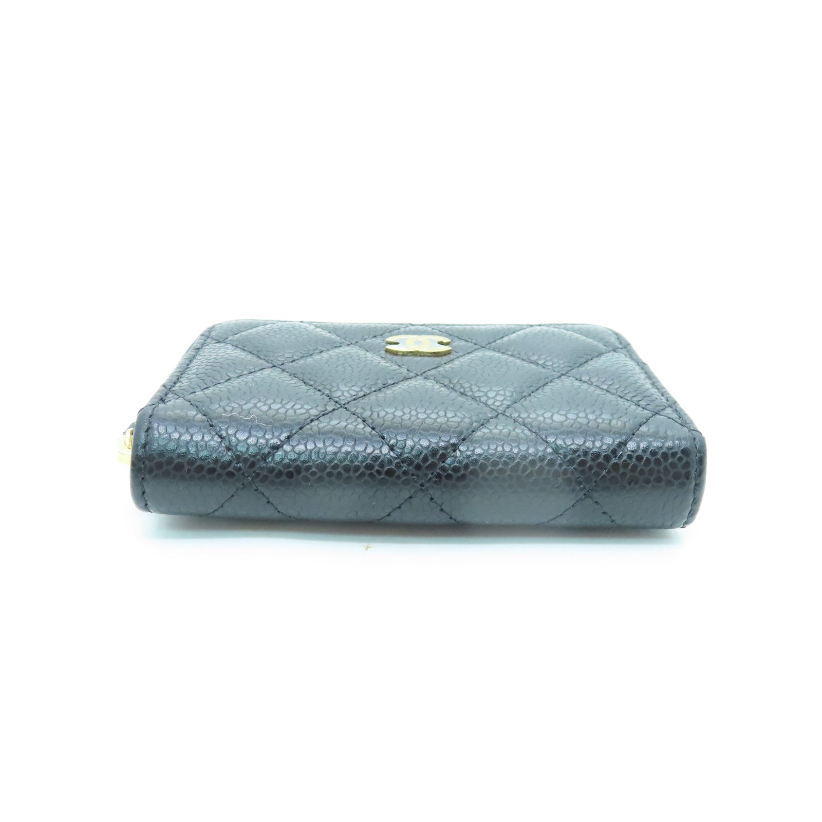 CHANEL 菱格Caviar皮革Card Holder金扣黑色