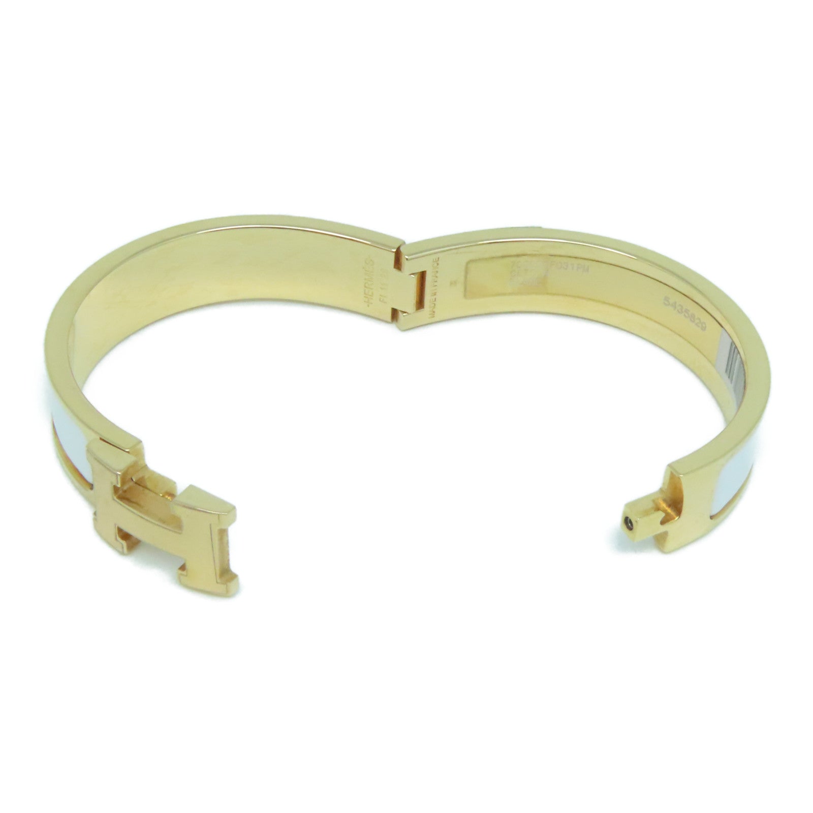 HERMES 琺瑯/金屬Clic-Clac H Bracelet金扣手鐲白色/金色