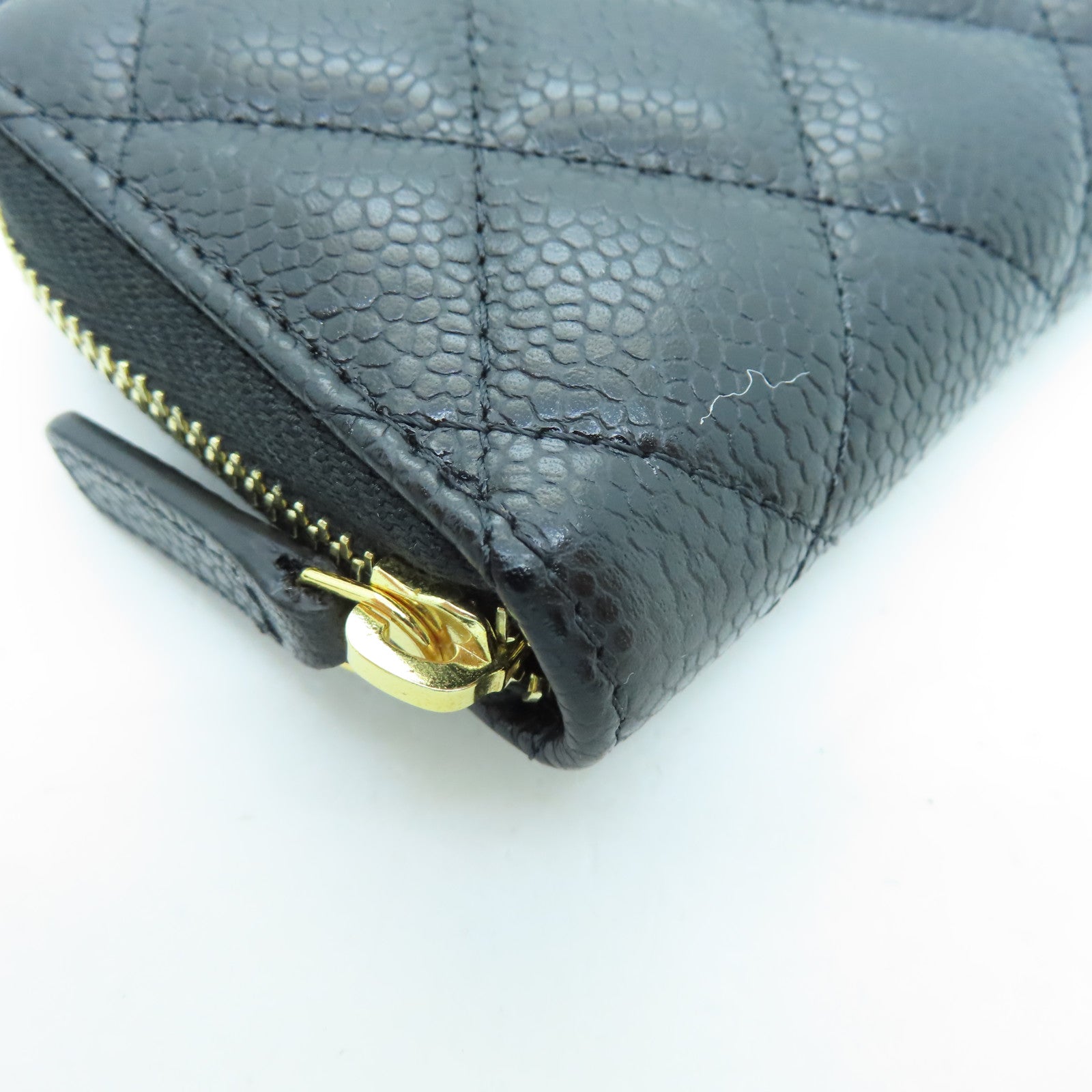 CHANEL 菱格Caviar皮革Card Holder金扣黑色
