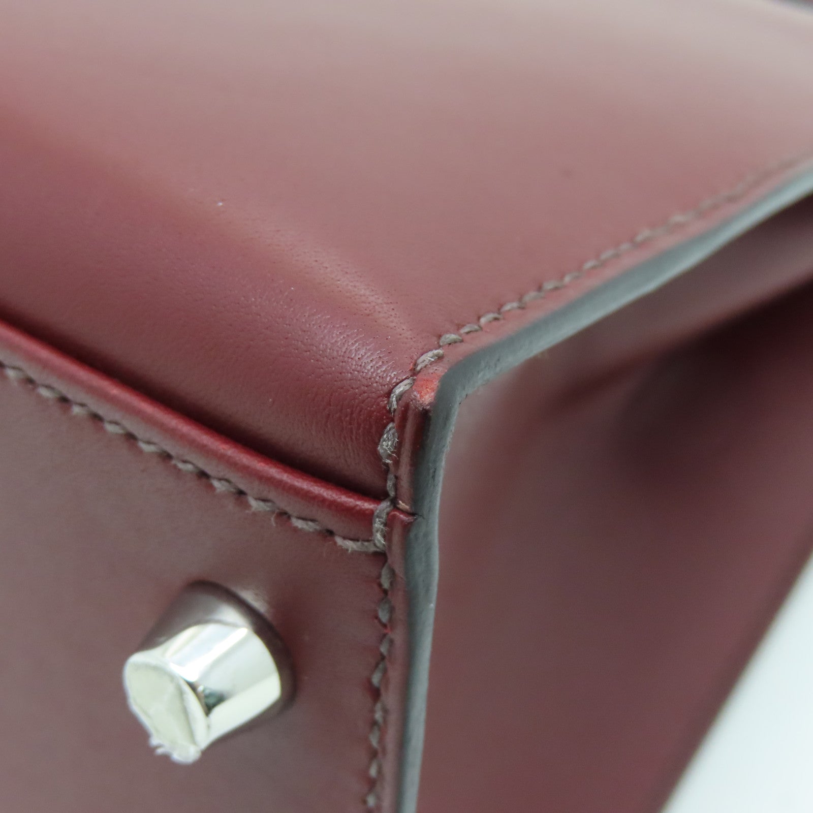 HERMES 【激減優惠】Sombrero皮革Kelly 28銀扣手挽袋酒紅色