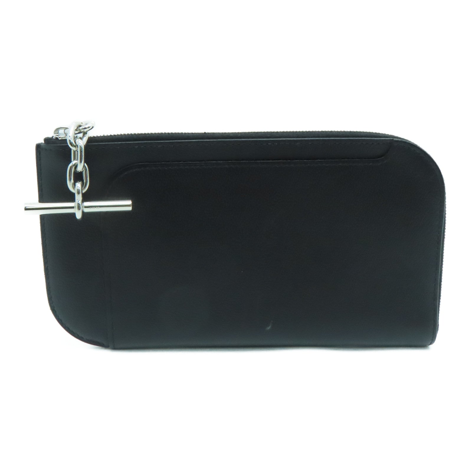 HERMES Allegretto皮革Etui Strap GM銀扣手拿包Noir/黑色