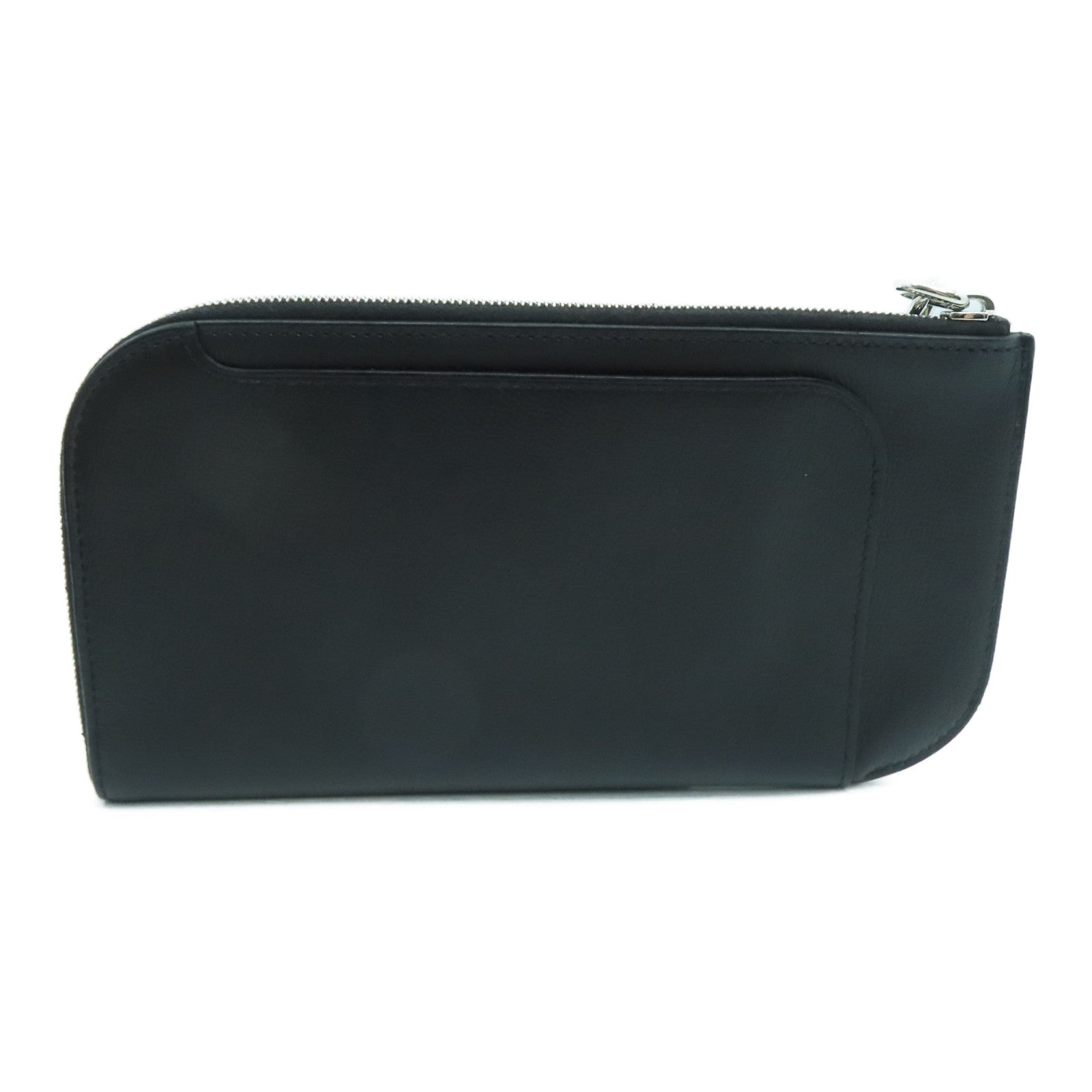HERMES Allegretto皮革Etui Strap GM銀扣手拿包Noir/黑色