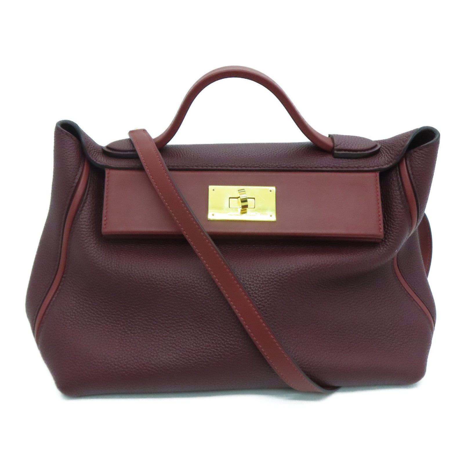 HERMES Clemence皮革24/24 29cm Shoulder Bag金扣肩背袋Rouge H红色