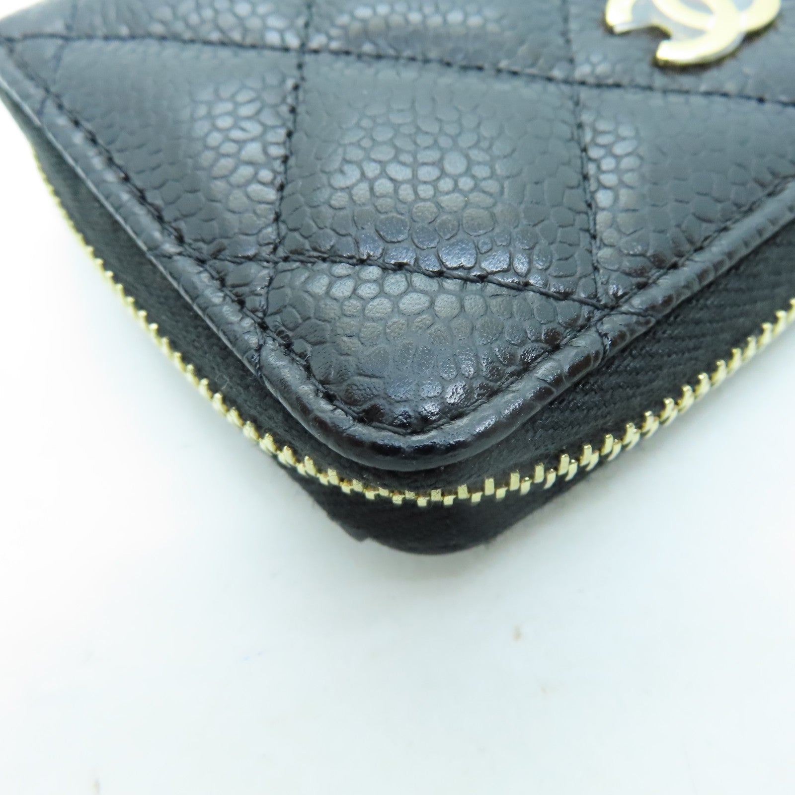 CHANEL 菱格Caviar皮革Card Holder金扣黑色