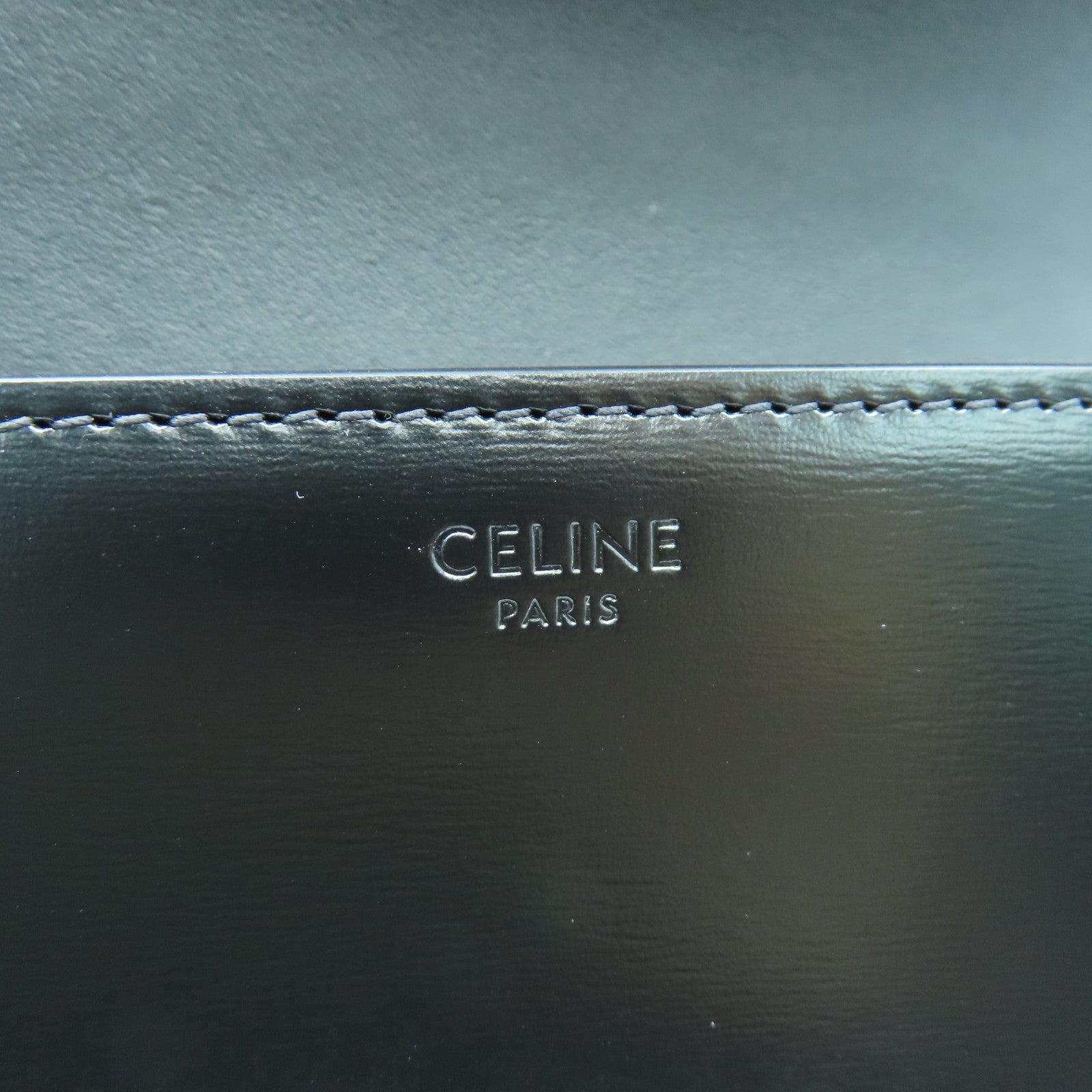 CELINE Calfskin Leather Triomphe Chain Shoulder Bag Black
