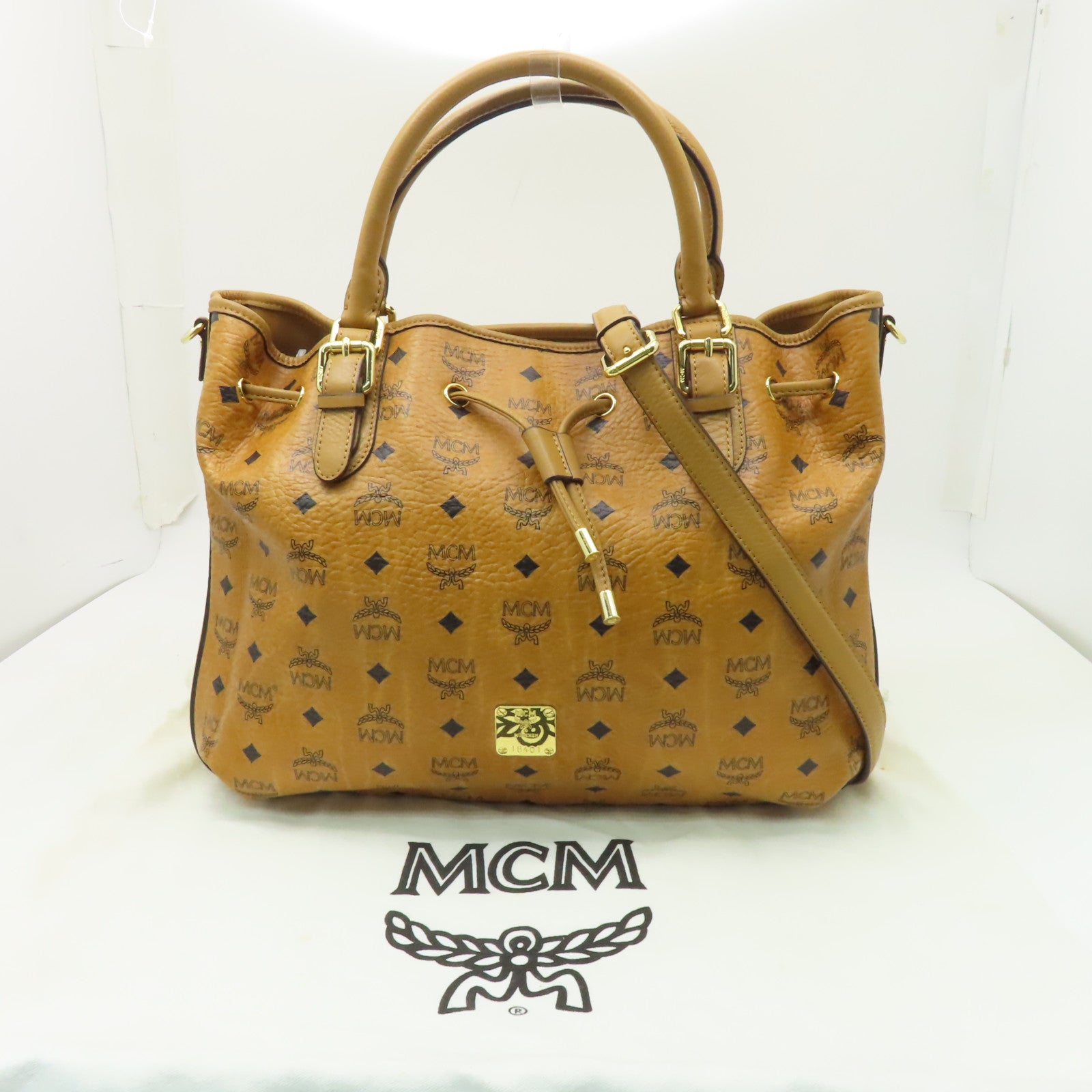MCM 皮革2 Way Shoulder金扣手挽肩背兩用袋啡色