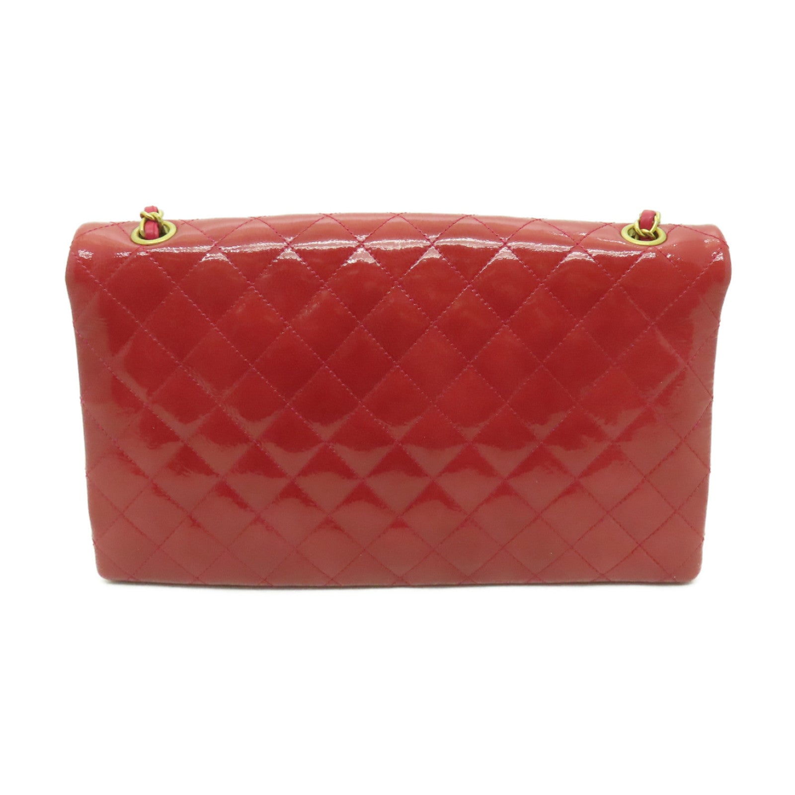 CHANEL 菱格漆皮皮革Chain Shoulder Bag金扣鏈帶肩背袋粉紅色