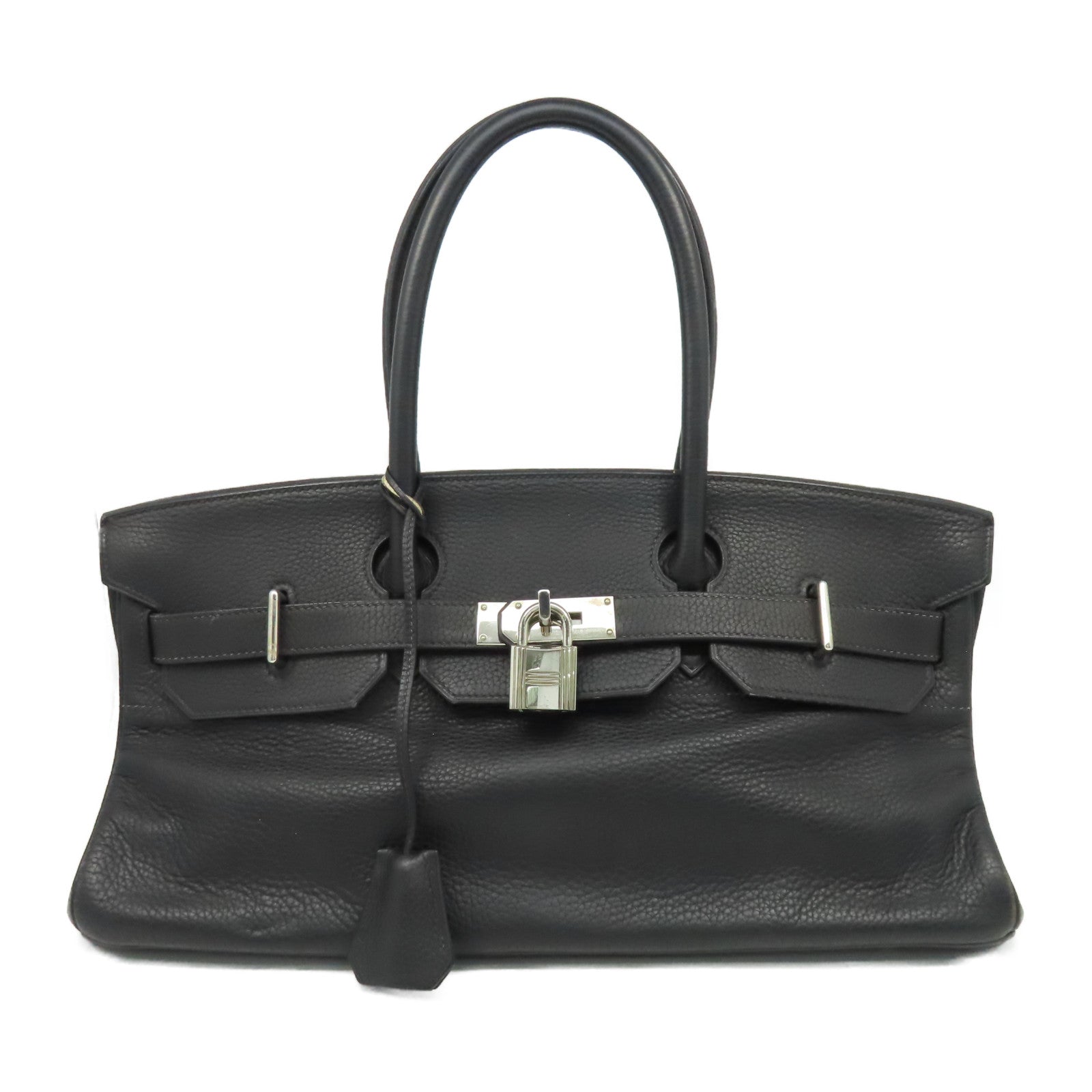 HERMES Clemence皮革Shoulder Binkin銀扣肩背袋黑色