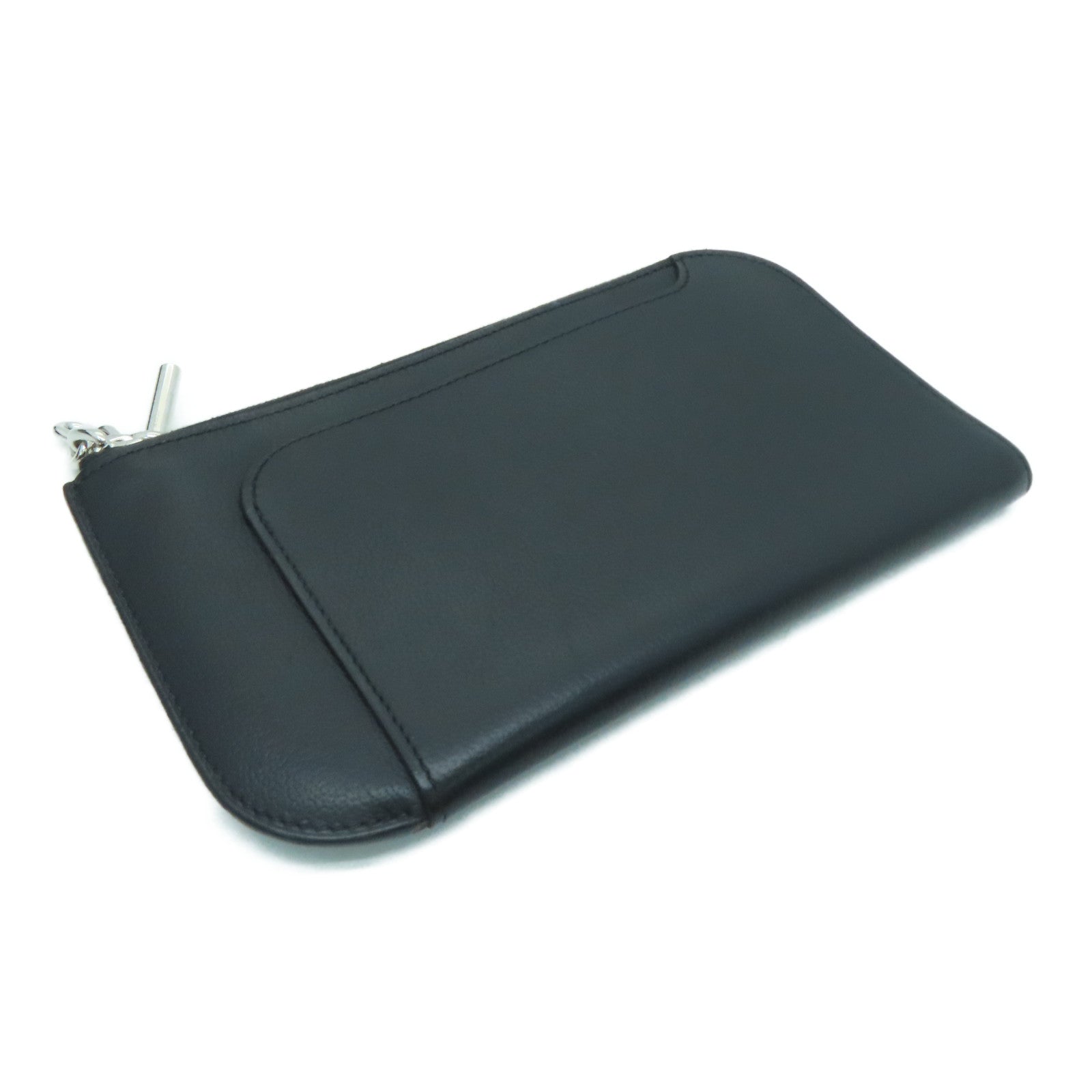 HERMES Allegretto皮革Etui Strap GM銀扣手拿包Noir/黑色