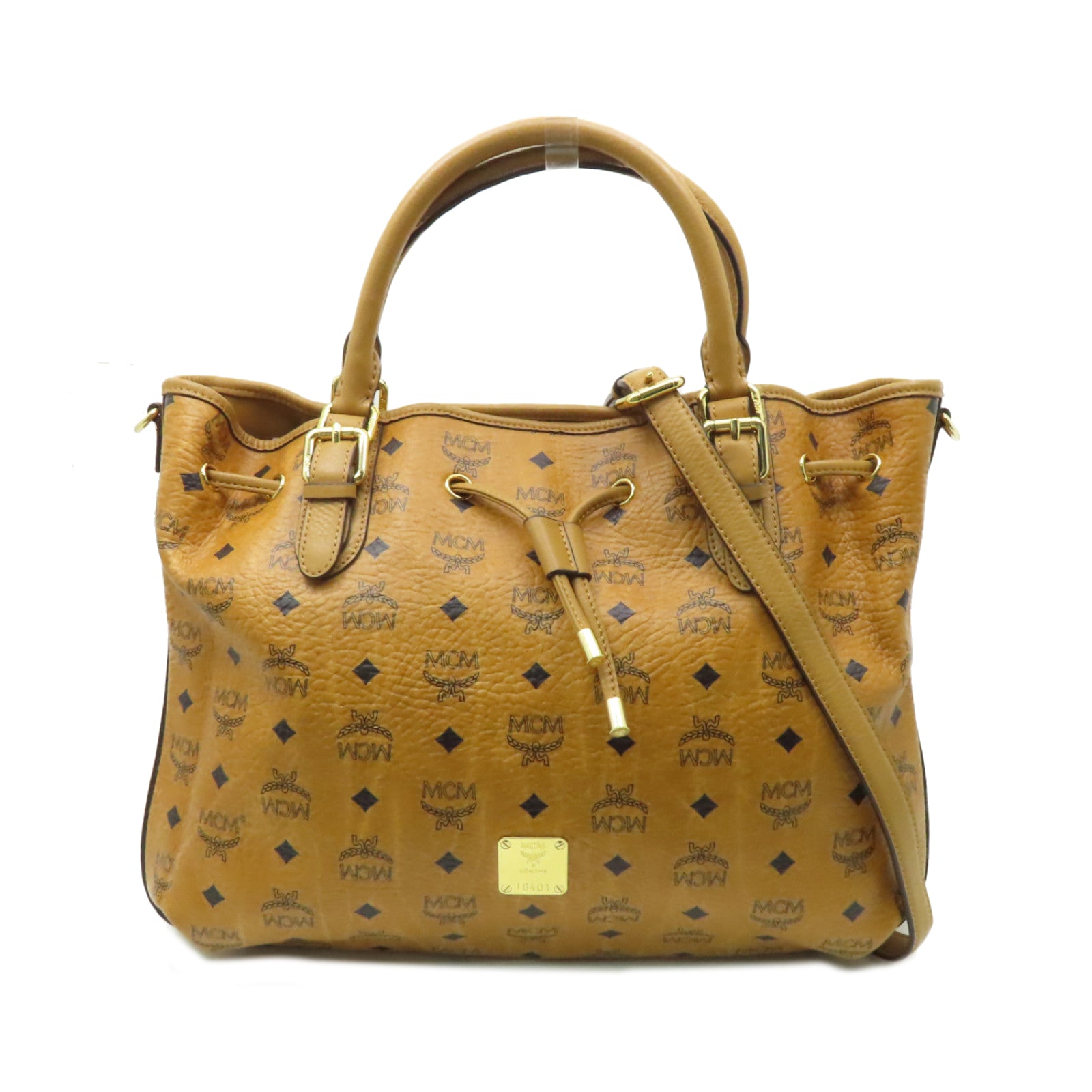 MCM 皮革2 Way Shoulder金扣手挽肩背兩用袋啡色