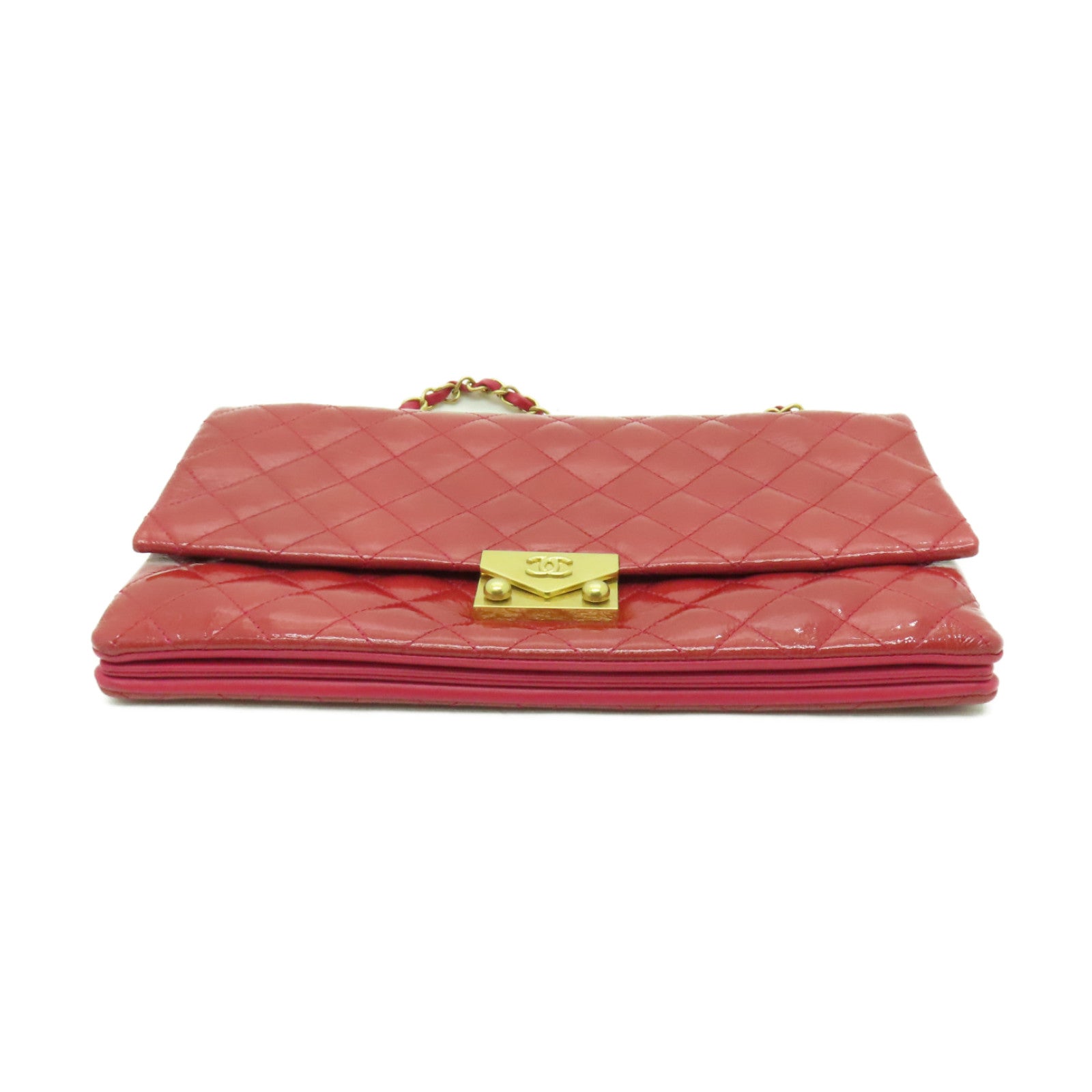 CHANEL 菱格漆皮皮革Chain Shoulder Bag金扣鏈帶肩背袋粉紅色