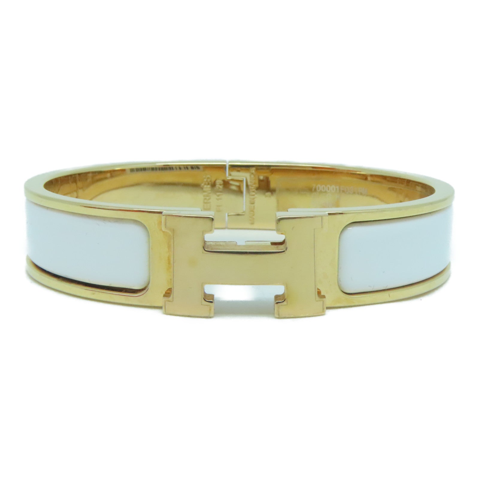 HERMES 琺瑯/金屬Clic-Clac H Bracelet金扣手鐲白色/金色