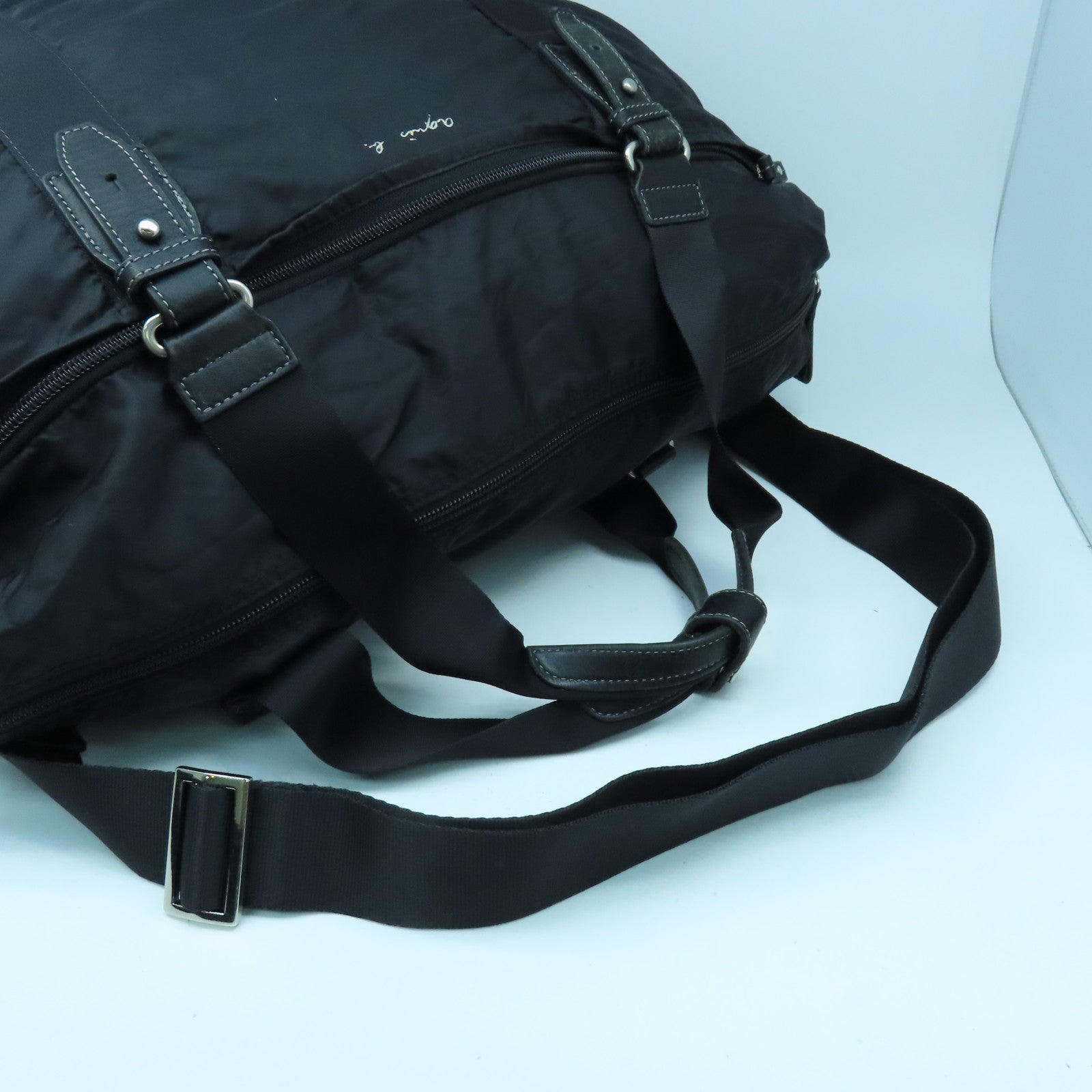 agnes b. 尼龍2way Shoulder Bag銀扣手挽肩背兩用袋黑色