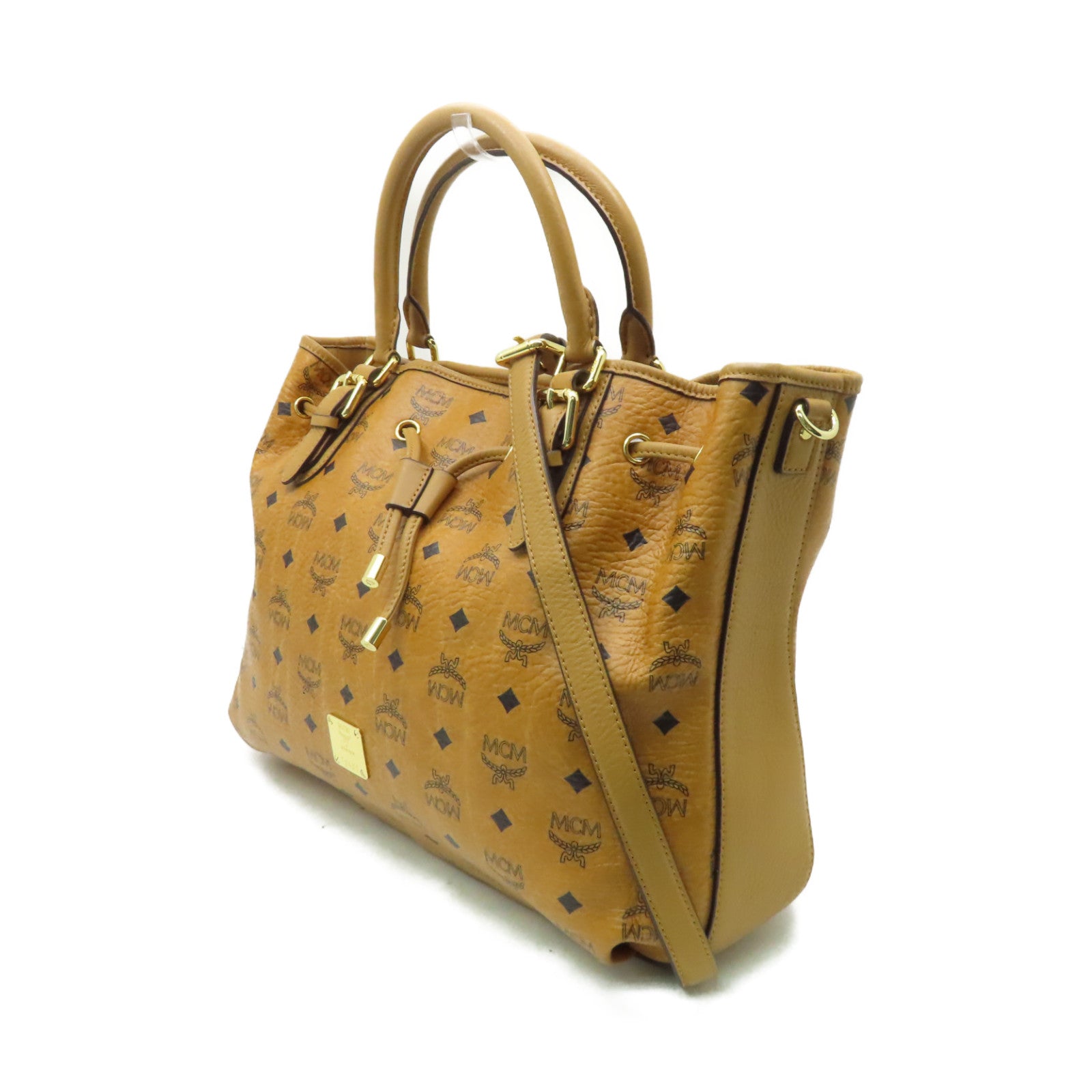 MCM 皮革2 Way Shoulder金扣手挽肩背兩用袋啡色