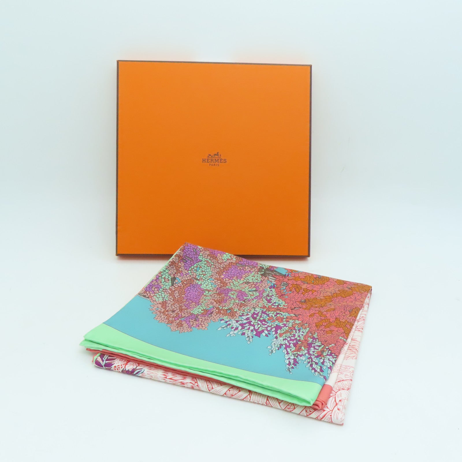 HERMES 絲質Scarf絲巾綠色/橙色/彩色