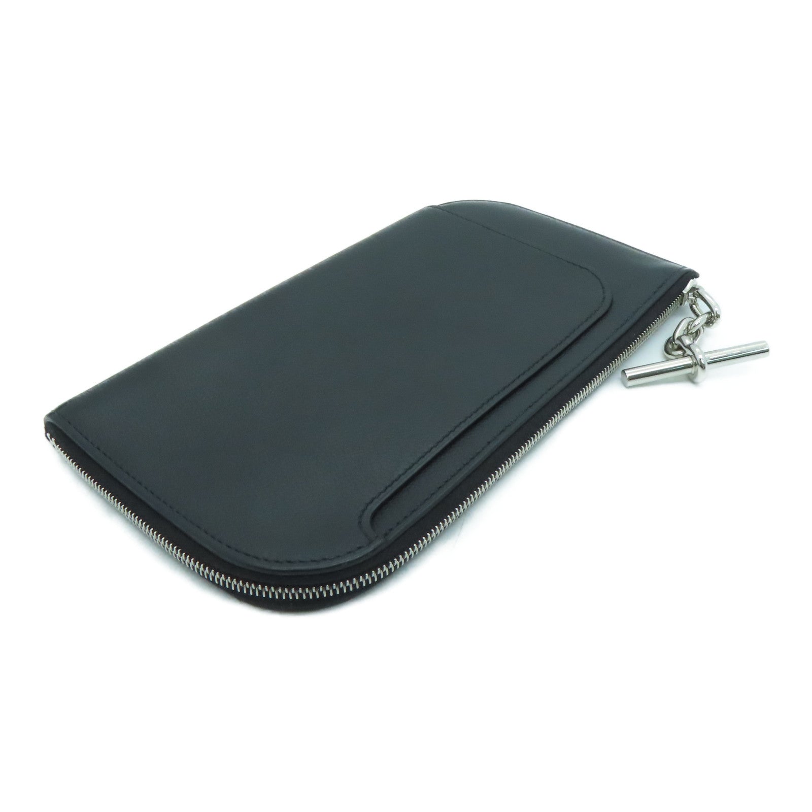 HERMES Allegretto皮革Etui Strap GM銀扣手拿包Noir/黑色