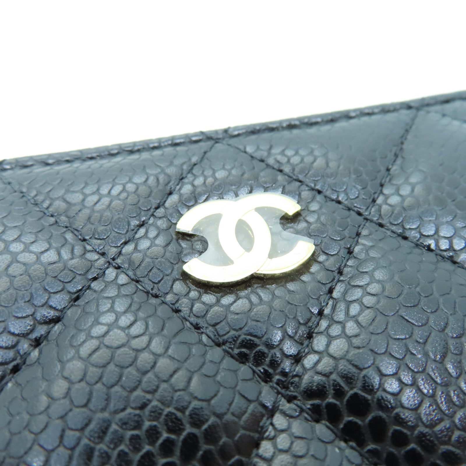CHANEL 菱格Caviar皮革Card Holder金扣黑色