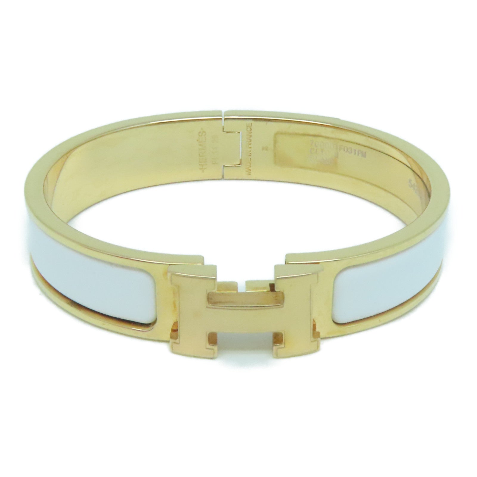 HERMES 琺瑯/金屬Clic-Clac H Bracelet金扣手鐲白色/金色