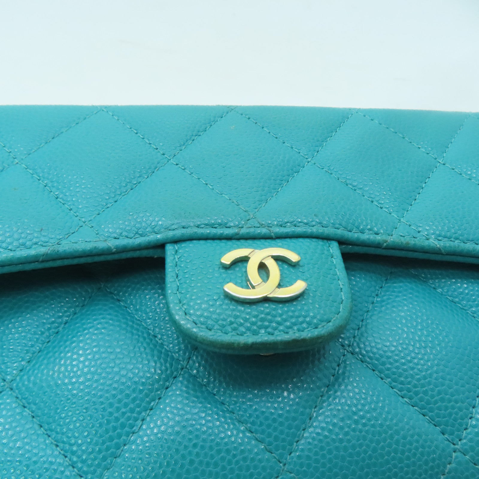 CHANEL 菱格Caviar皮革Long Wallet金扣長錢包綠色