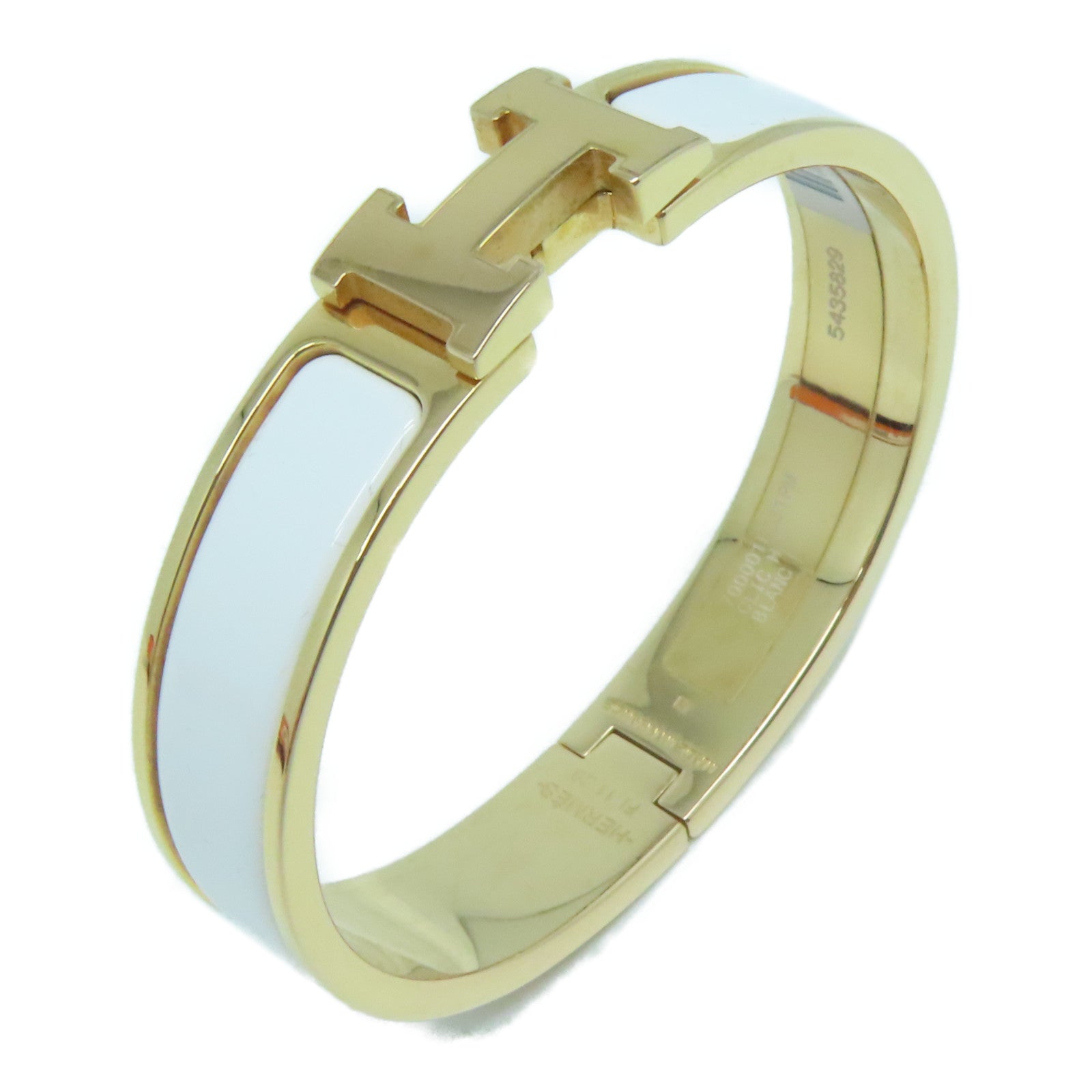 HERMES 琺瑯/金屬Clic-Clac H Bracelet金扣手鐲白色/金色