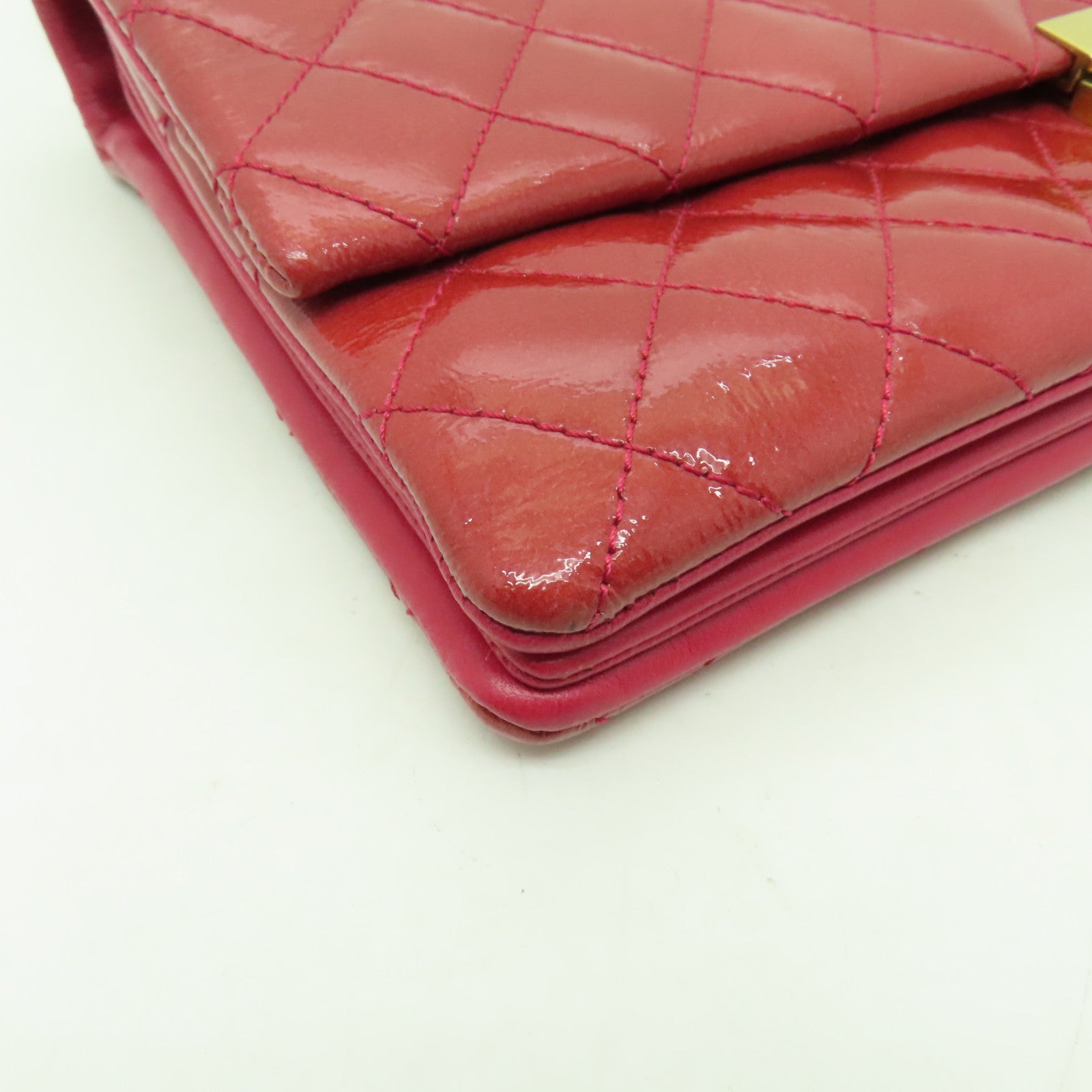 CHANEL 菱格漆皮皮革Chain Shoulder Bag金扣鏈帶肩背袋粉紅色