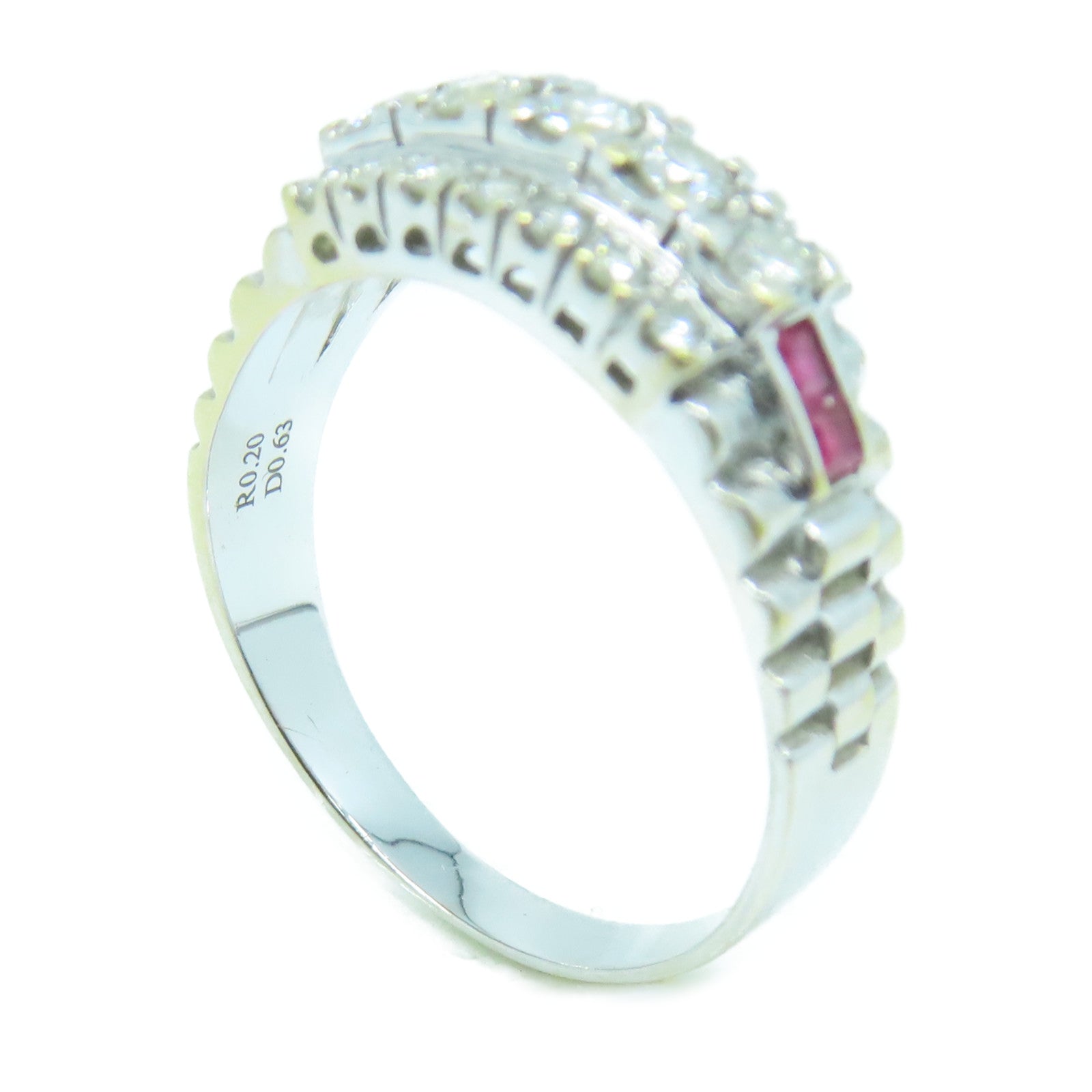 JEWELRY 18K White Gold Ring 0.63ct Diamond/0.20ct Ruby Ring US#9.5