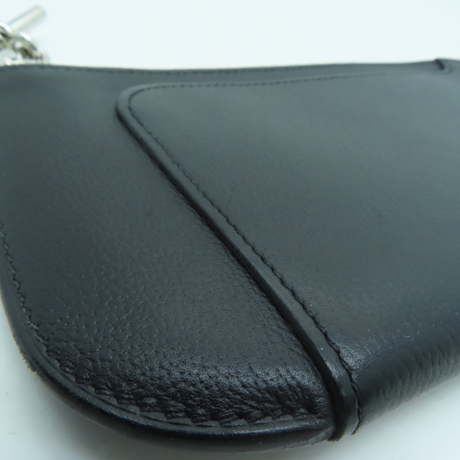 HERMES Allegretto皮革Etui Strap GM銀扣手拿包Noir/黑色
