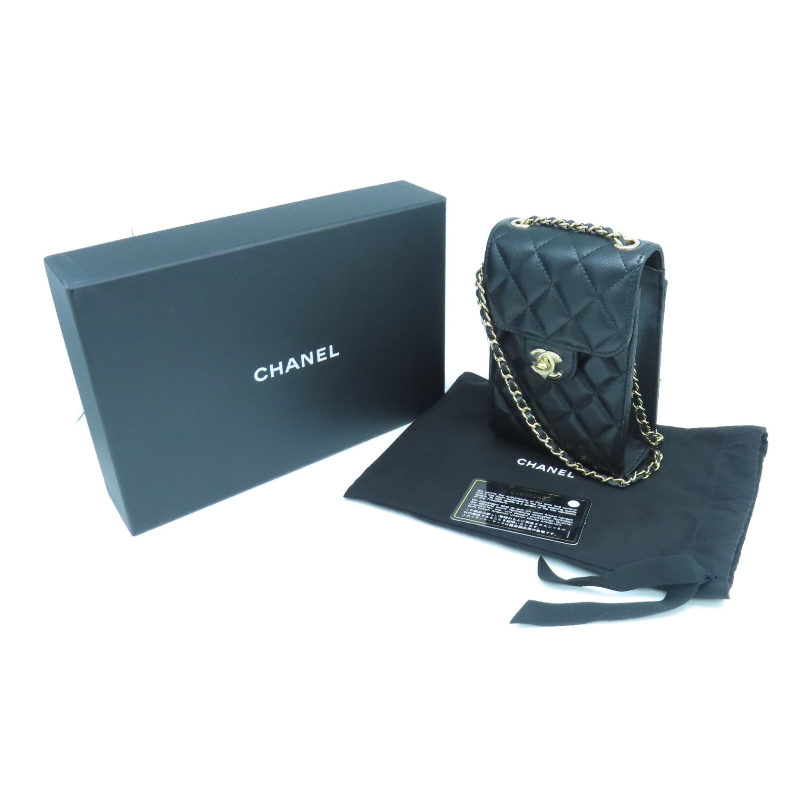 CHANEL 菱格Caviar皮革Shoulder Bag金扣鏈帶肩背袋黑色