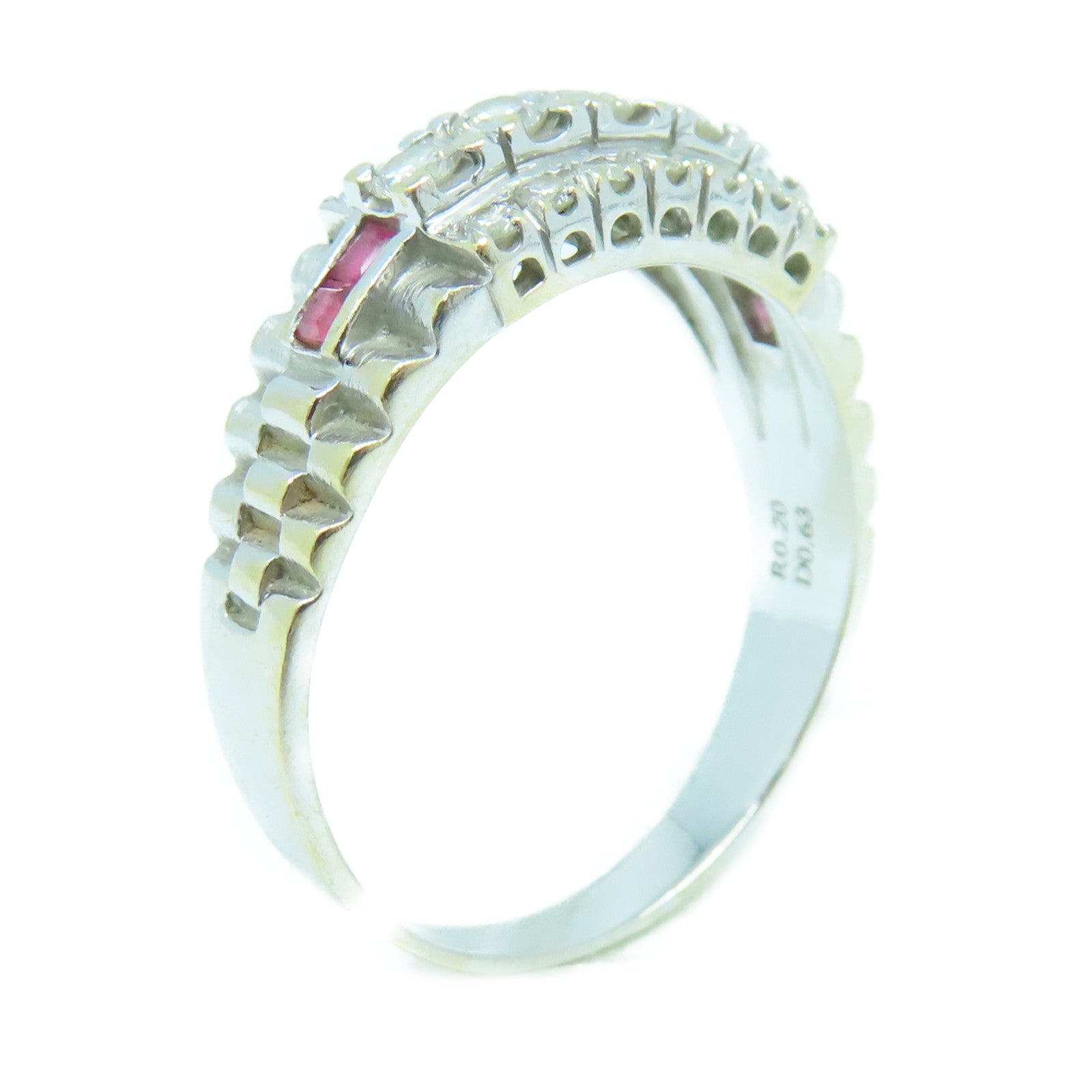 JEWELRY 18K White Gold Ring 0.63ct Diamond/0.20ct Ruby Ring US#9.5