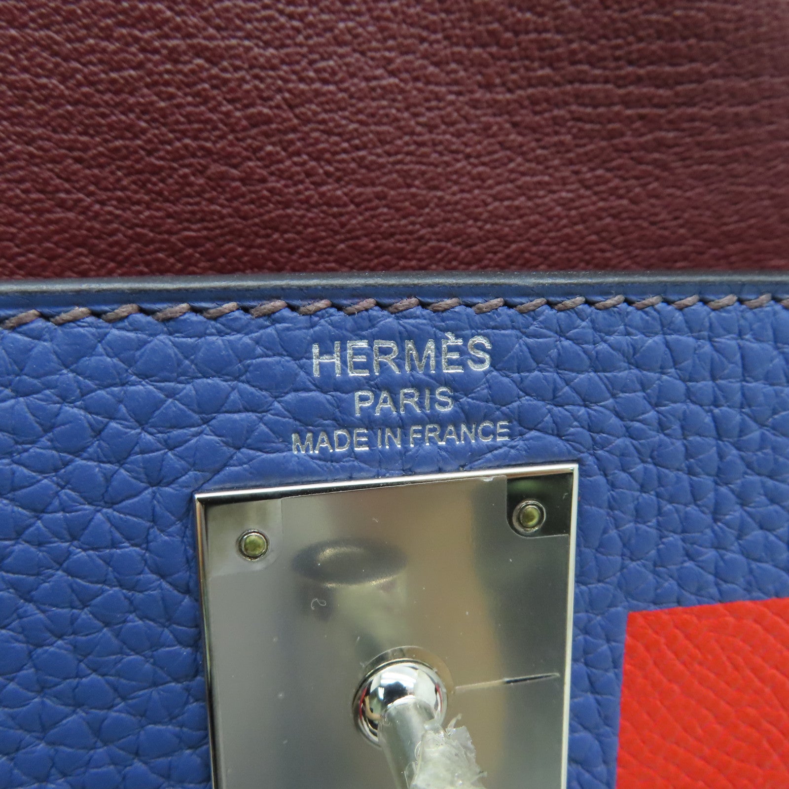 HERMES 【激減優惠】Sombrero皮革Kelly 28銀扣手挽袋酒紅色