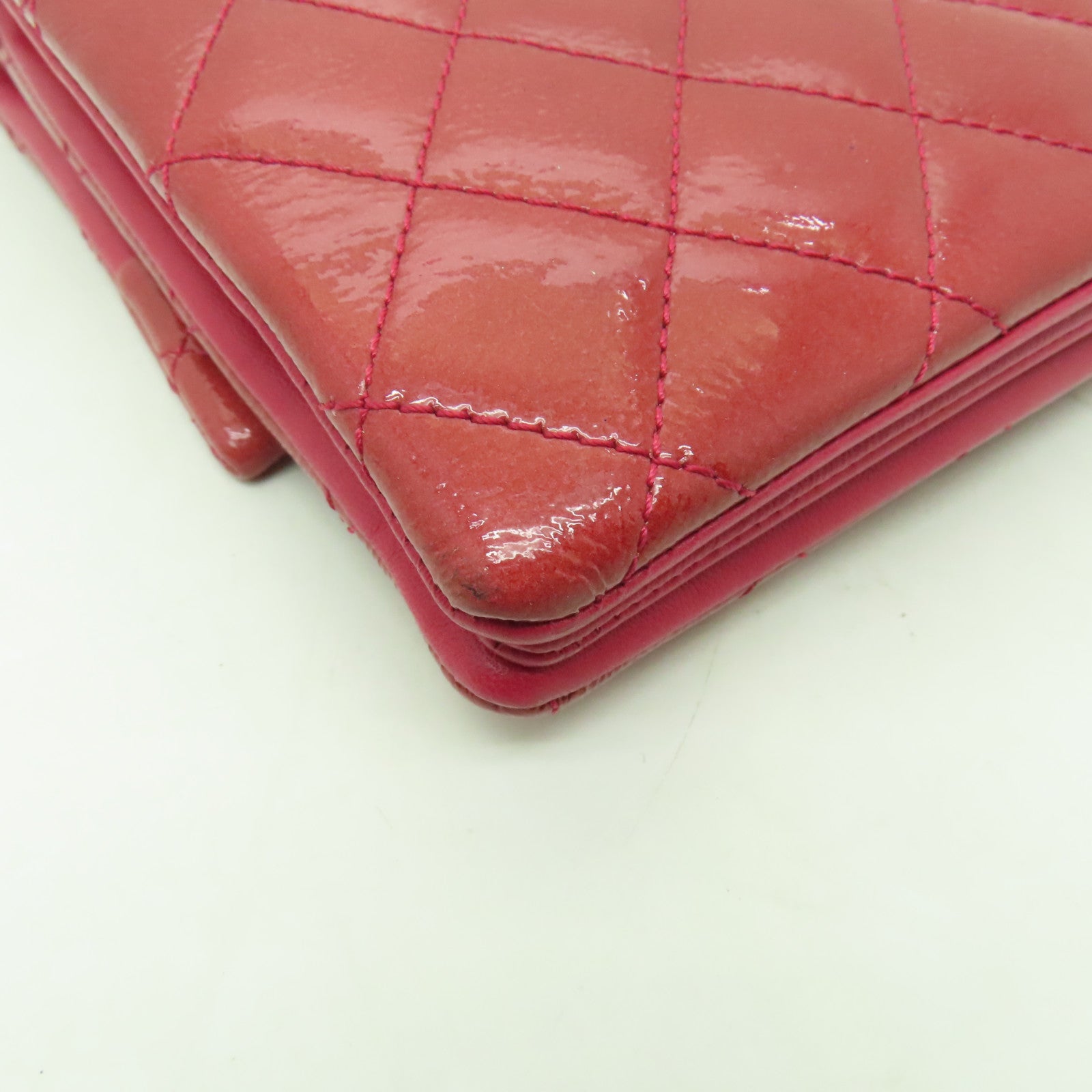 CHANEL 菱格漆皮皮革Chain Shoulder Bag金扣鏈帶肩背袋粉紅色