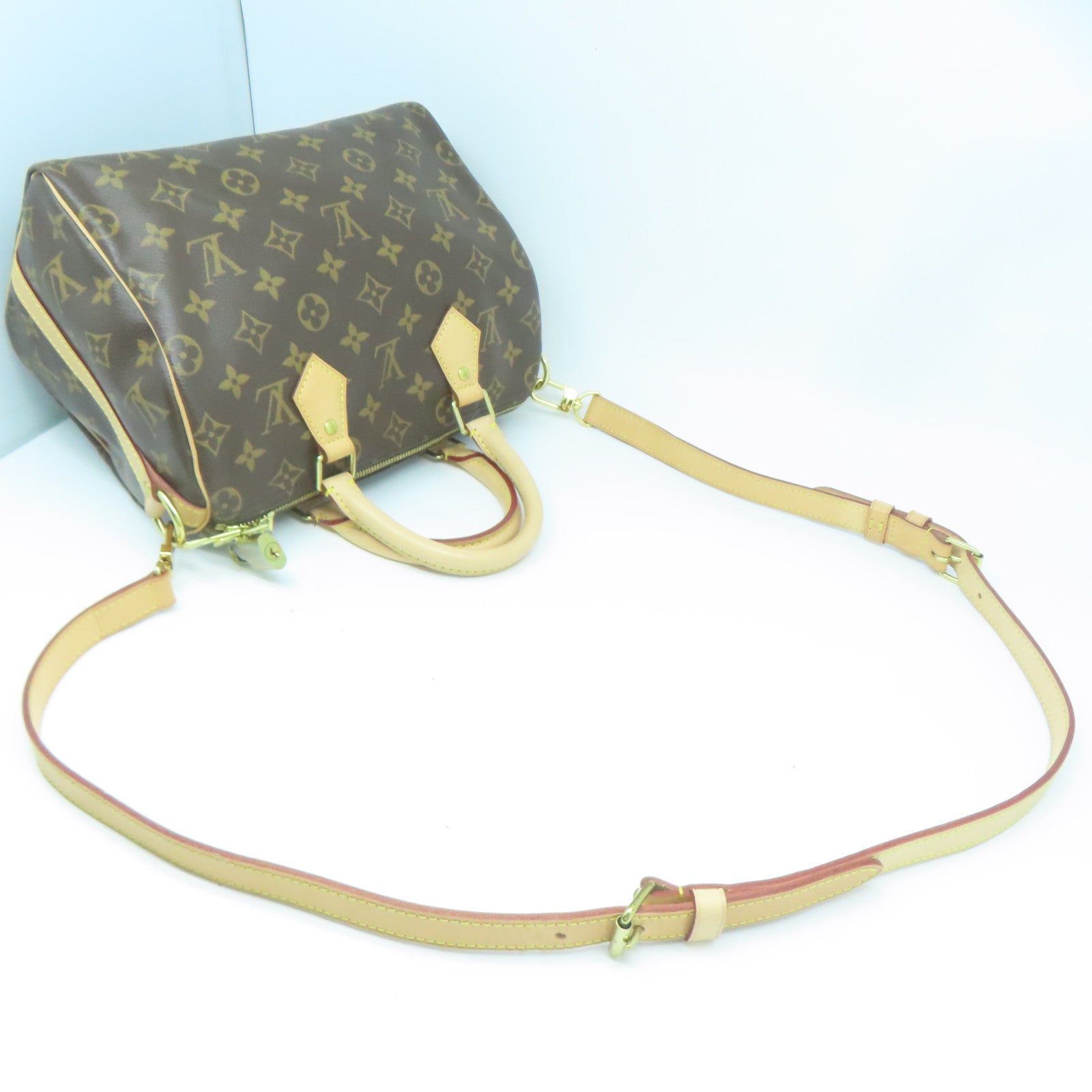 LOUIS VUITTON Monogram Speedy 25 Bandouliere金扣手挽肩背兩用袋啡色