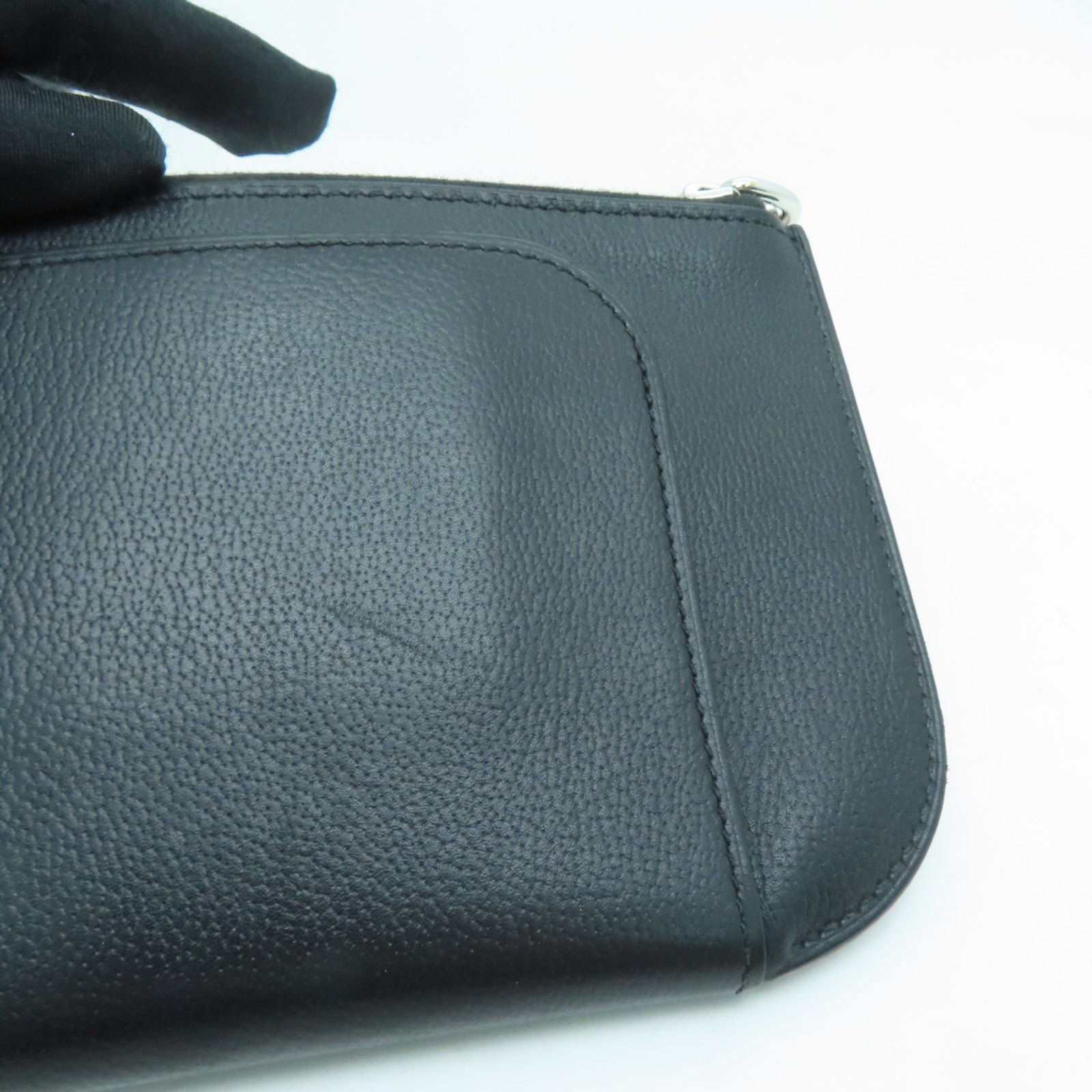 HERMES Allegretto皮革Etui Strap GM銀扣手拿包Noir/黑色