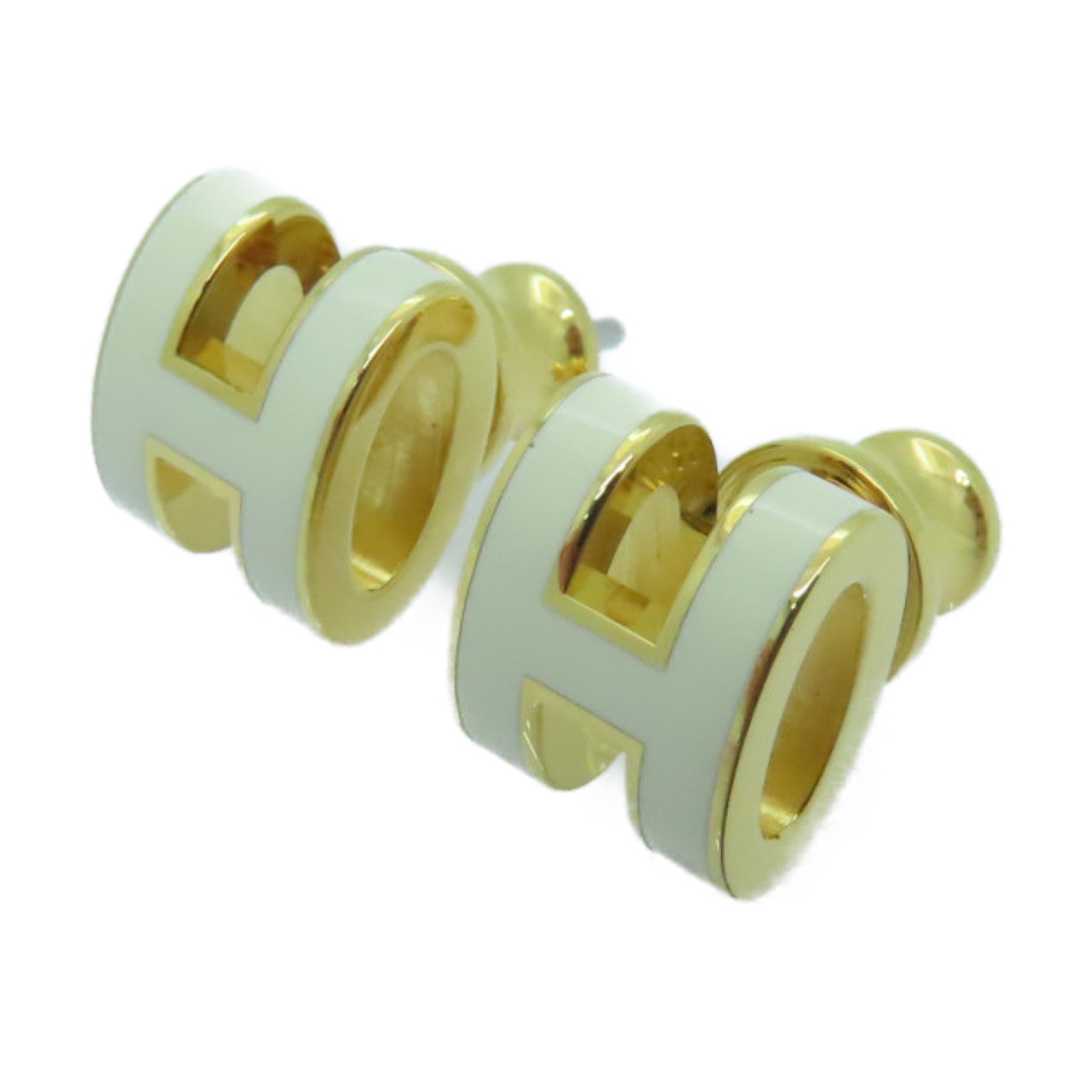 HERMES 金屬Mini Pop H Earrings耳環白色/金色