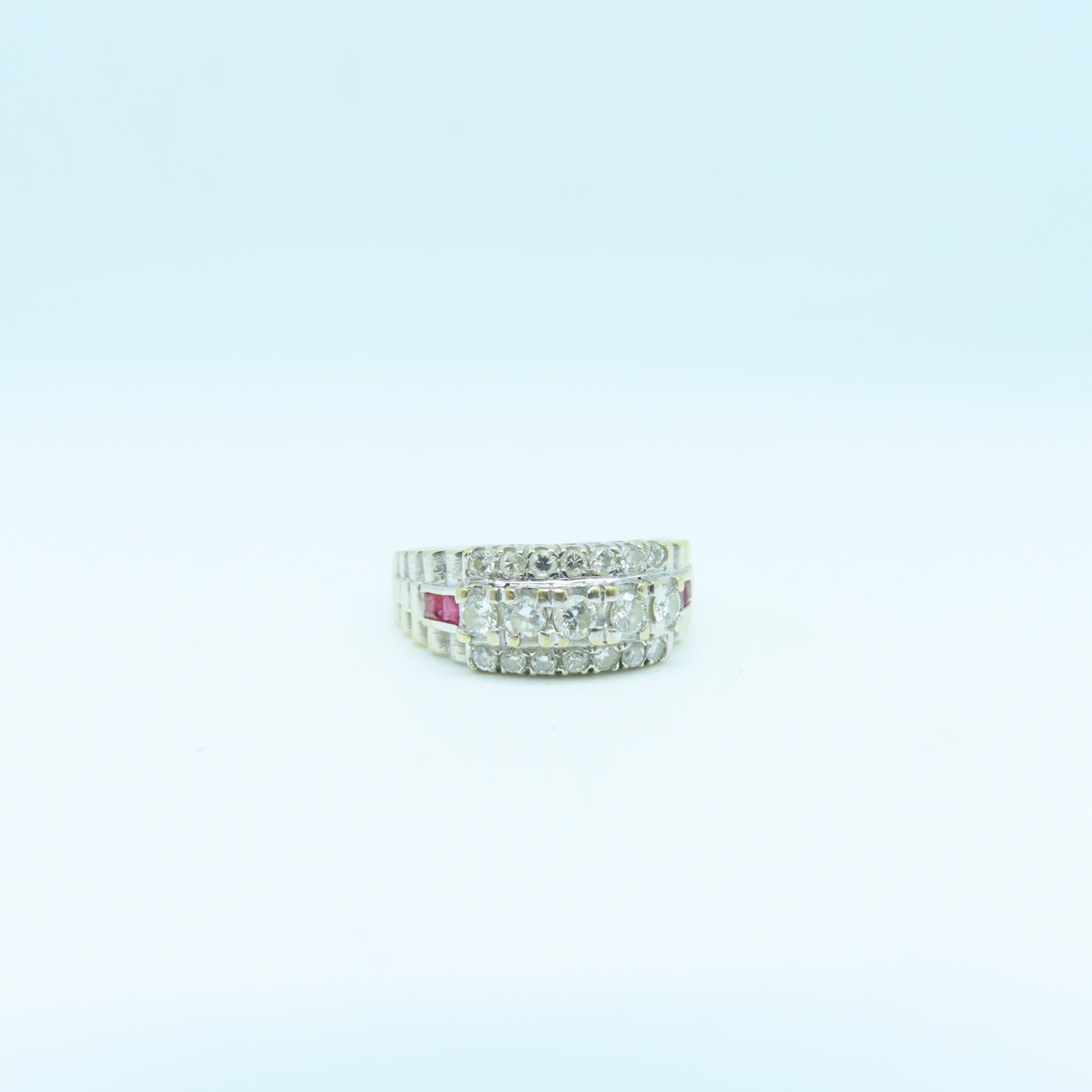 JEWELRY 18K White Gold Ring 0.63ct Diamond/0.20ct Ruby Ring US#9.5