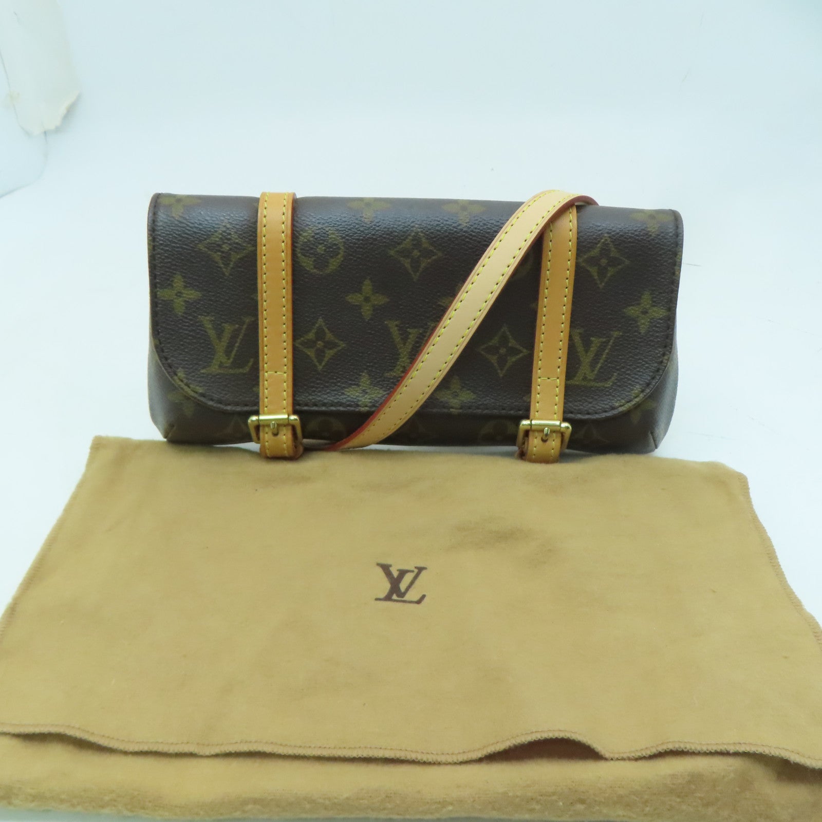 LOUIS VUITTON Monogram Pochette Marelle金扣肩背袋/腰包啡色