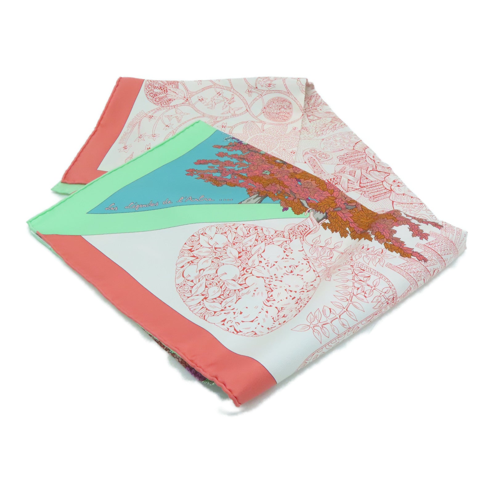 HERMES 絲質Scarf絲巾綠色/橙色/彩色