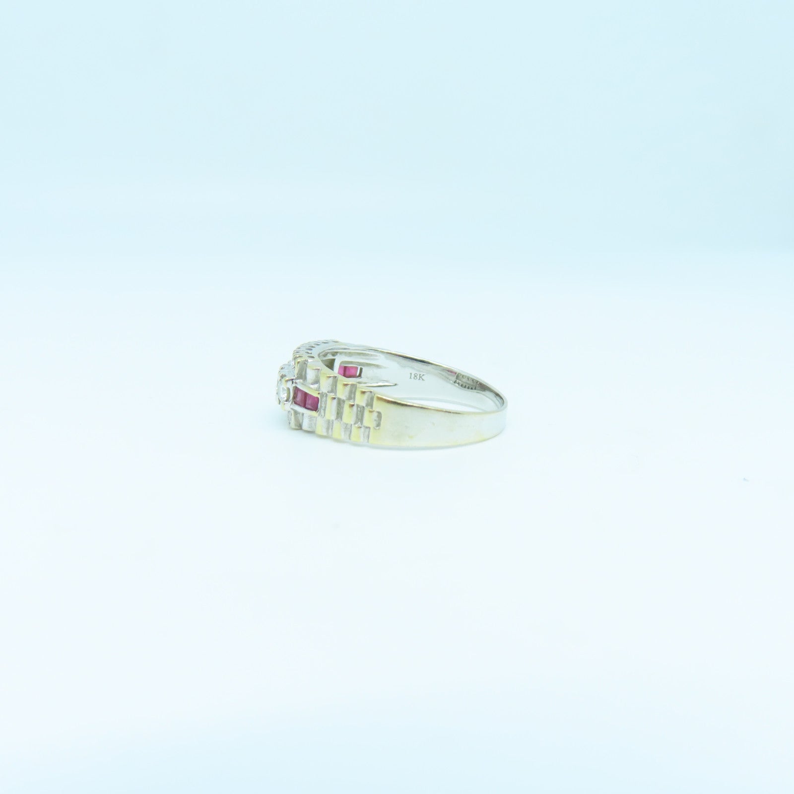 JEWELRY 18K White Gold Ring 0.63ct Diamond/0.20ct Ruby Ring US#9.5