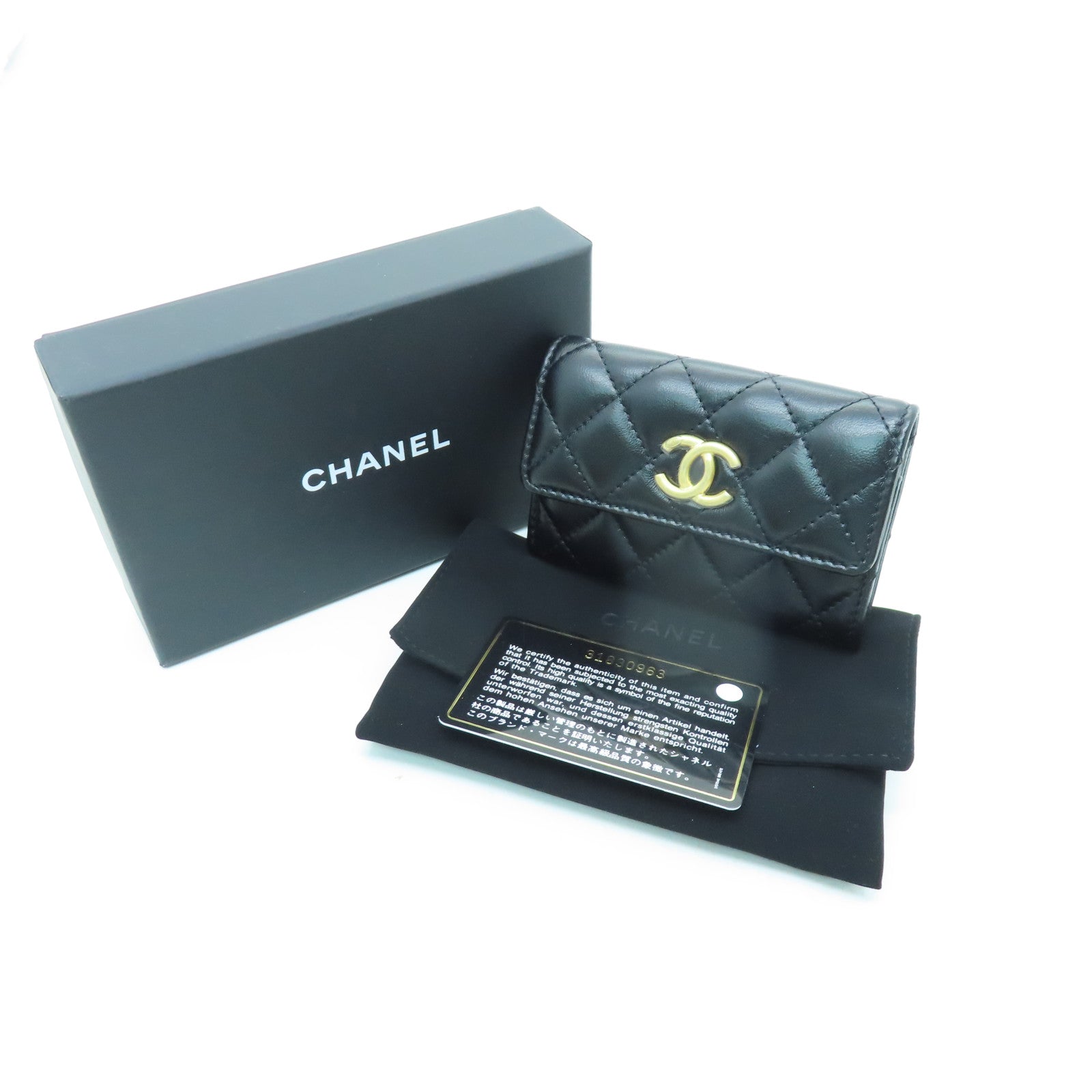 CHANEL 菱格羊皮皮革Card Case金扣卡片套黑色