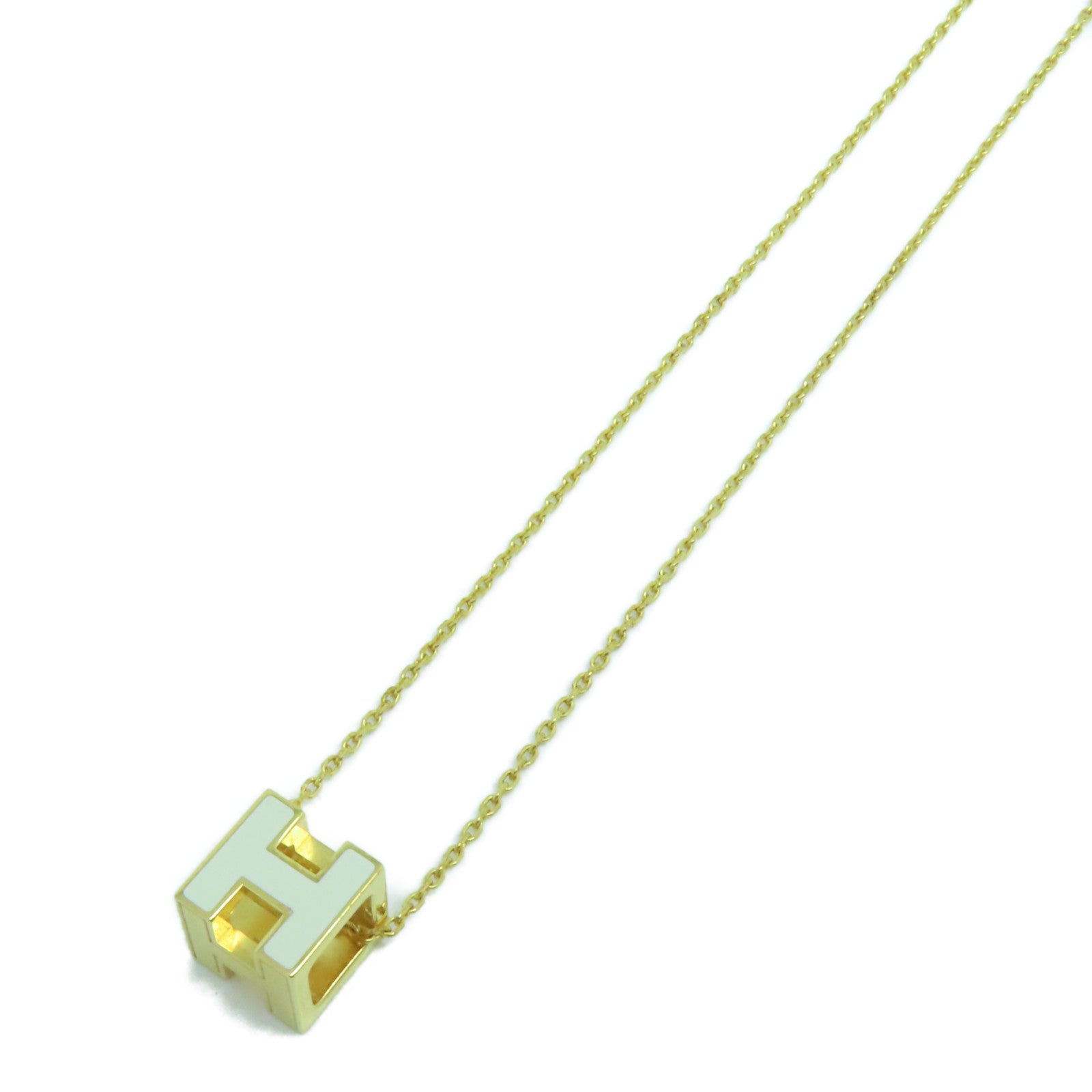 HERMES 金屬Cube d'H (H Cube)項鍊白色/金色