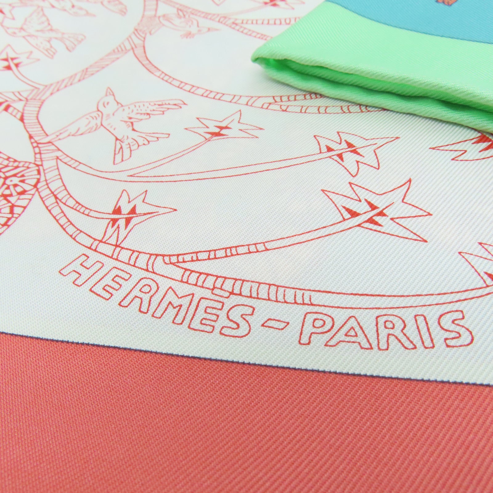 HERMES 絲質Scarf絲巾綠色/橙色/彩色