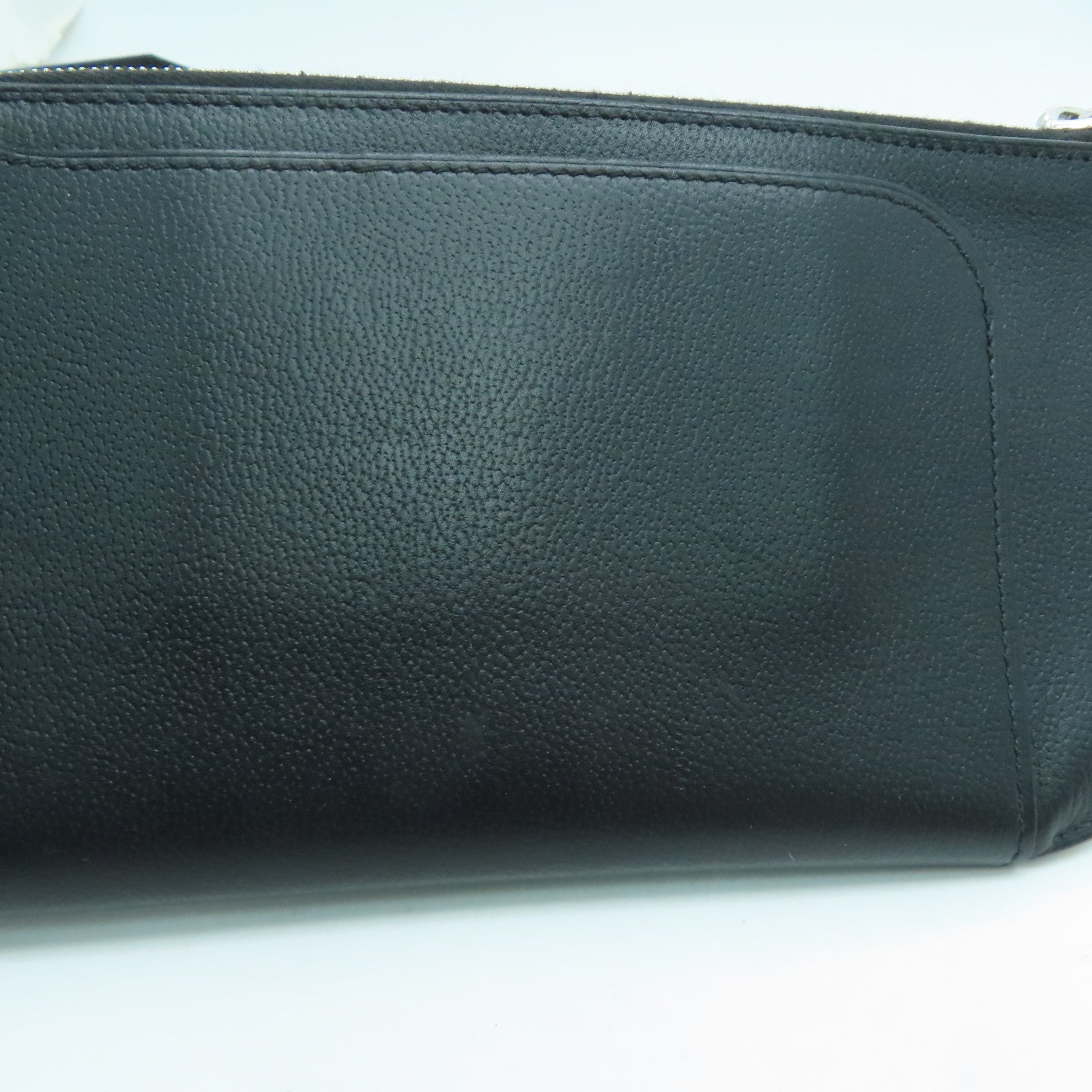 HERMES Allegretto皮革Etui Strap GM銀扣手拿包Noir/黑色