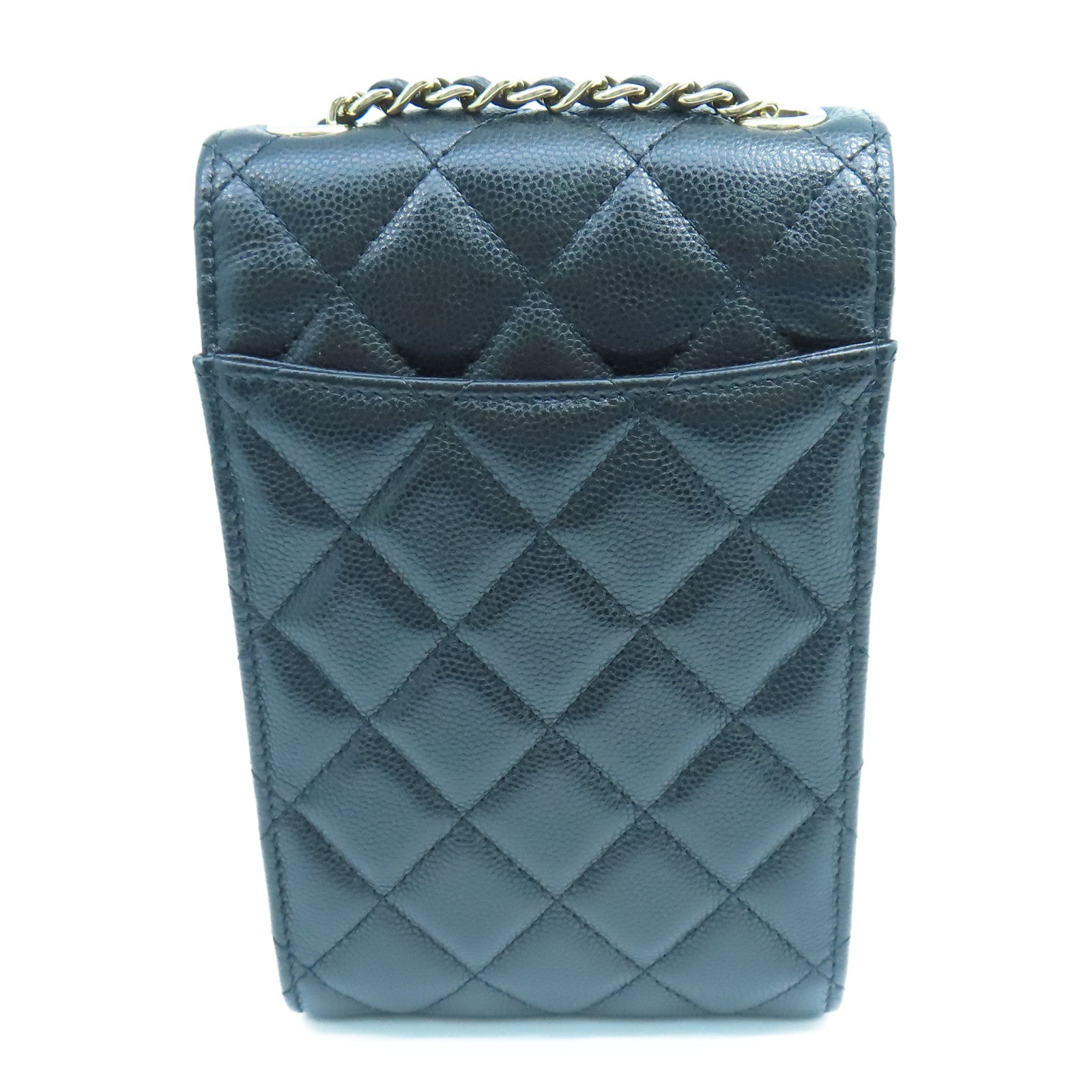 CHANEL 菱格Caviar皮革Shoulder Bag金扣鏈帶肩背袋黑色