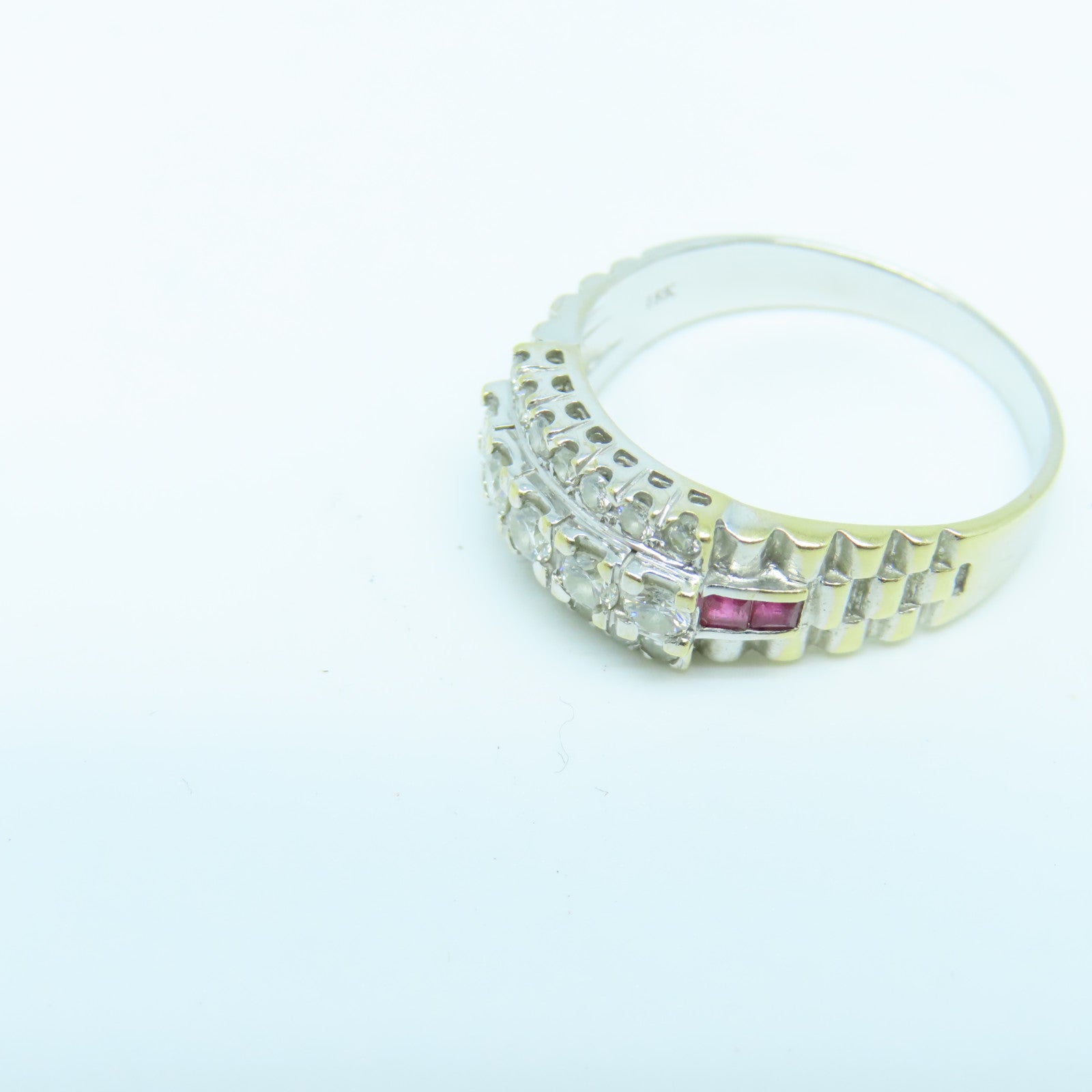 JEWELRY 18K White Gold Ring 0.63ct Diamond/0.20ct Ruby Ring US#9.5