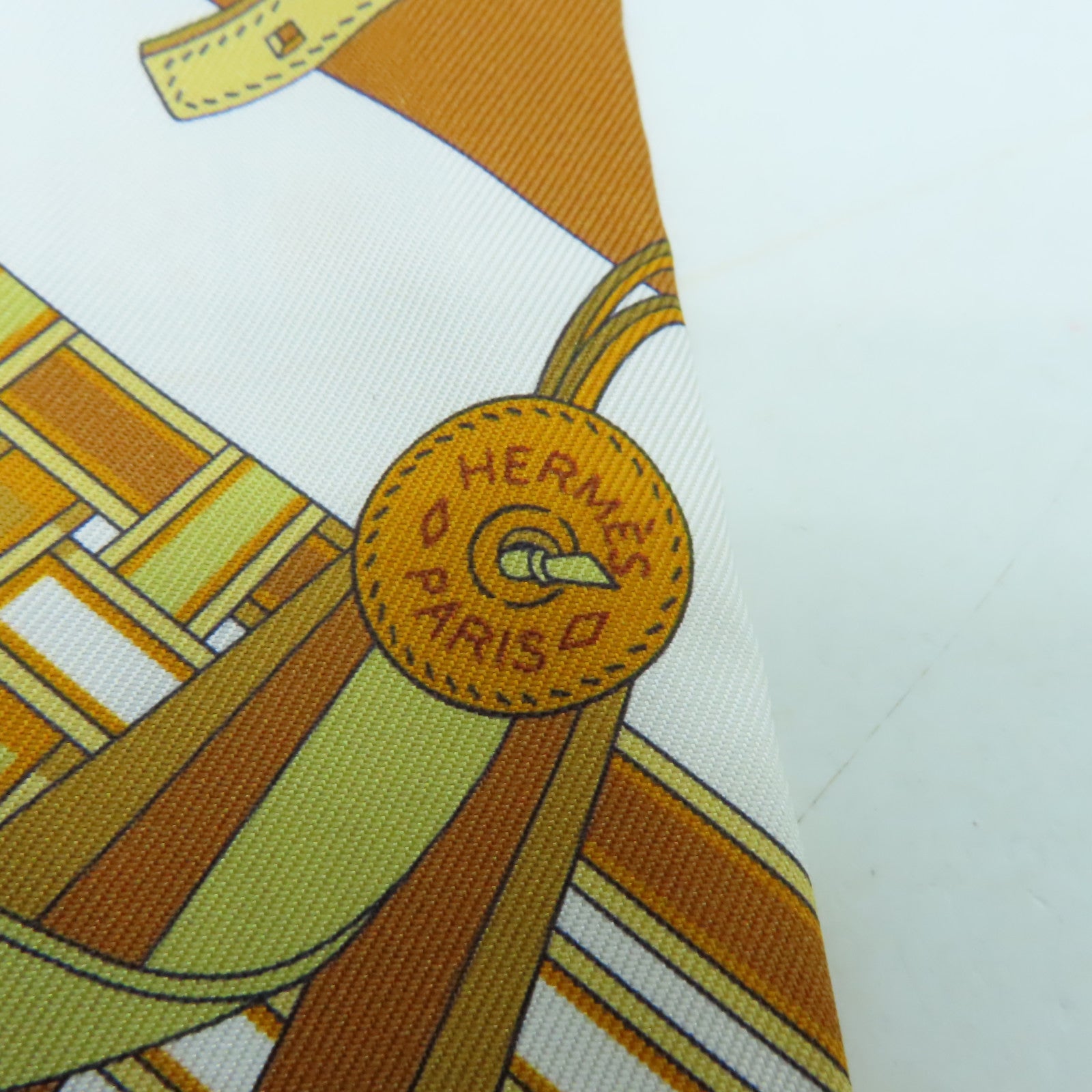 HERMES 絲質Twilly絲巾棕色/白色