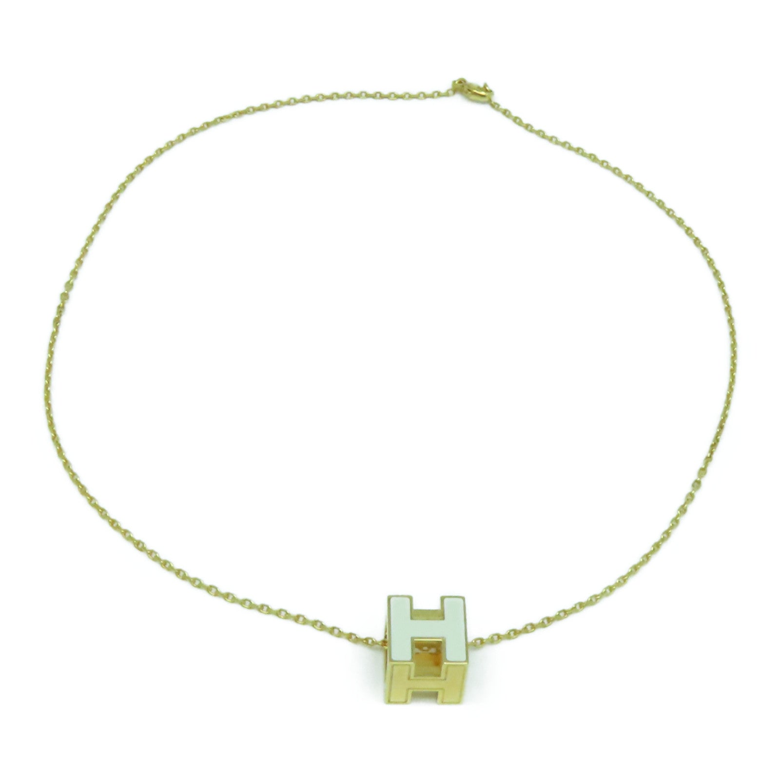 HERMES 金屬Cube d'H (H Cube)項鍊白色/金色